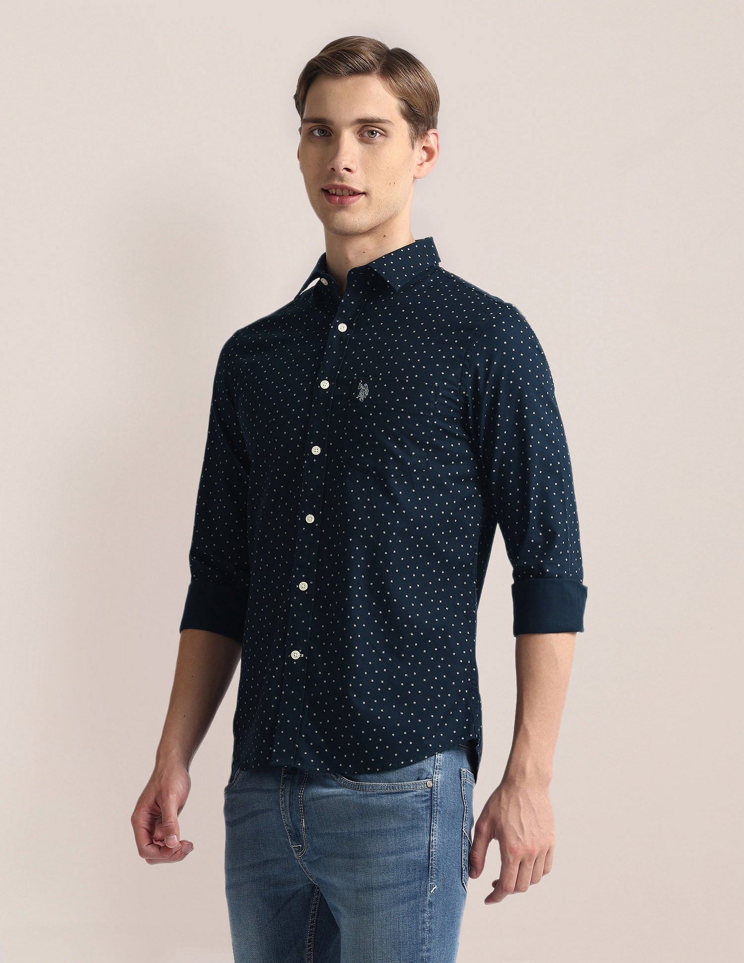 Tailored Fit Dobby Shirt Navy - U.S. Polo Assn. India | Large