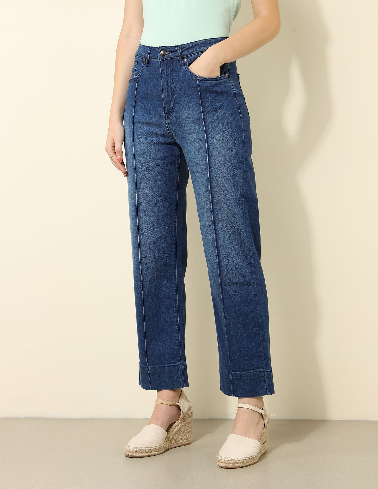 Pintucked High Rise Straight Fit Jeans Blue - U.S. Polo Assn. India | Large