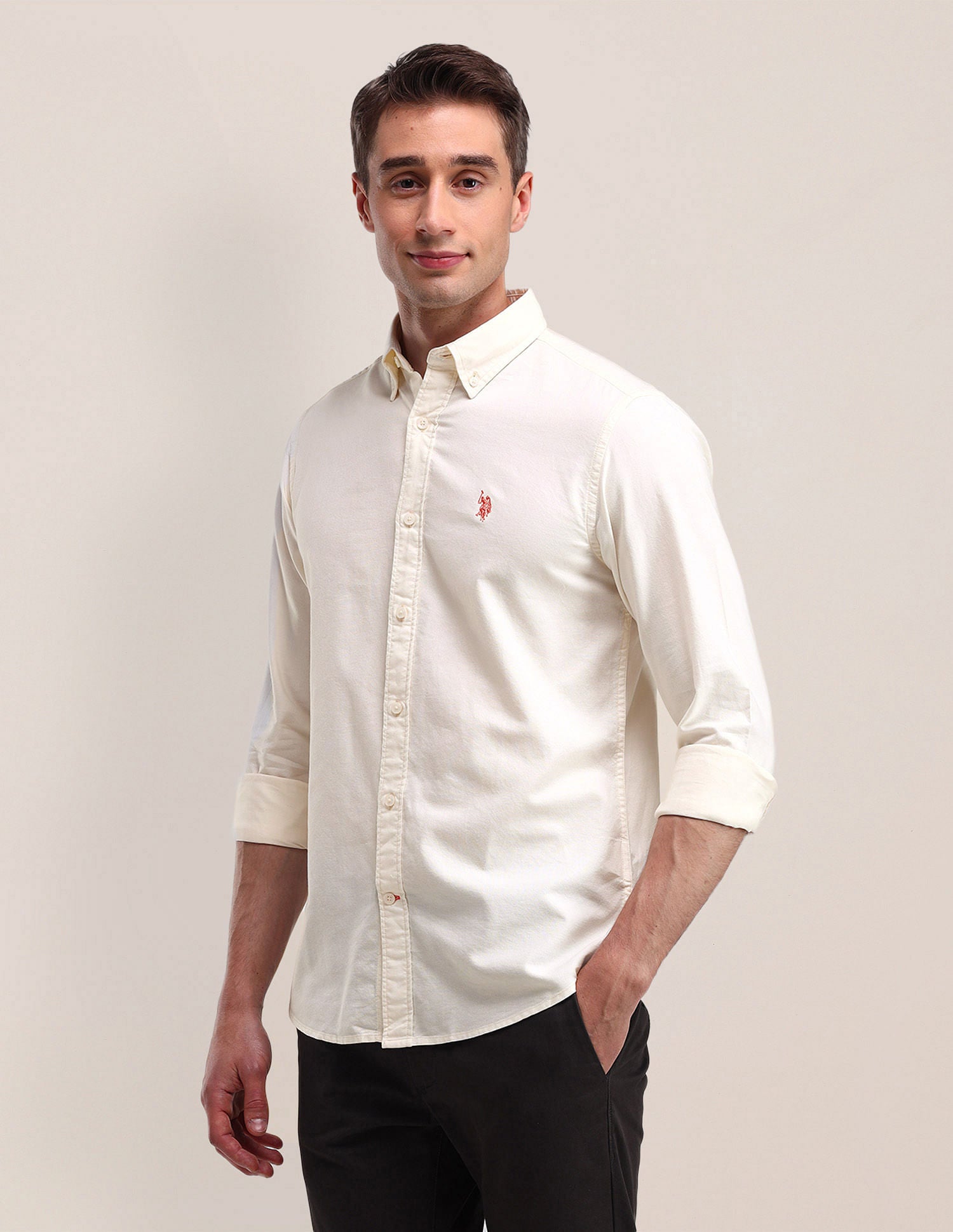 Tailored Fit Solid Shirt Off-White - U.S. POLO ASSN. | Large