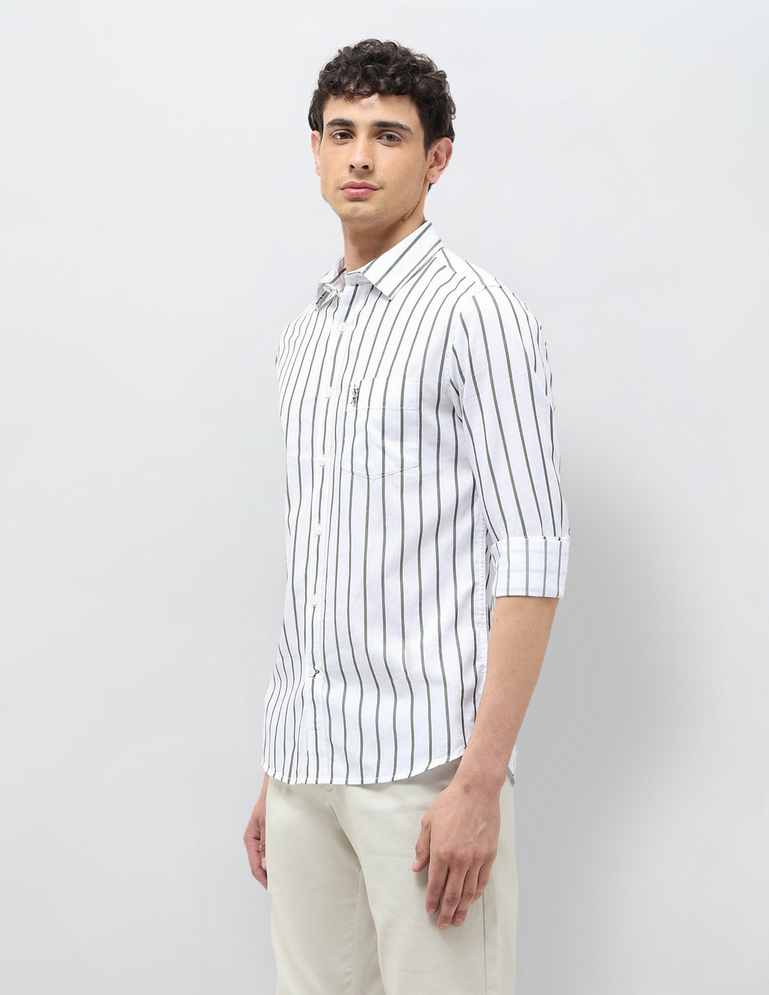 Vertical Striped Tailored Fit Shirt Olive - U.S. POLO ASSN. | Large