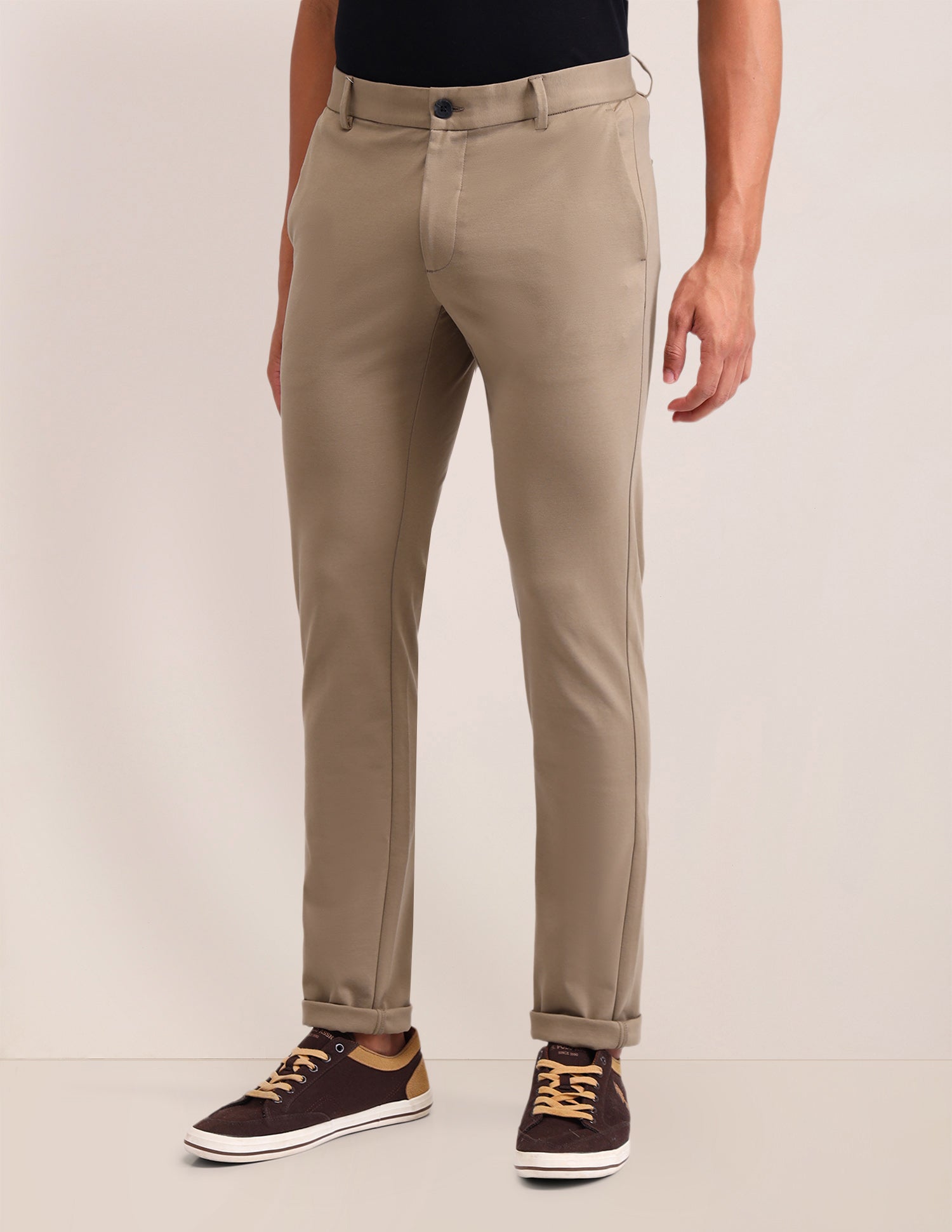 Austin Slim Fit Solid Trousers Khaki - U.S. Polo Assn. India | Large