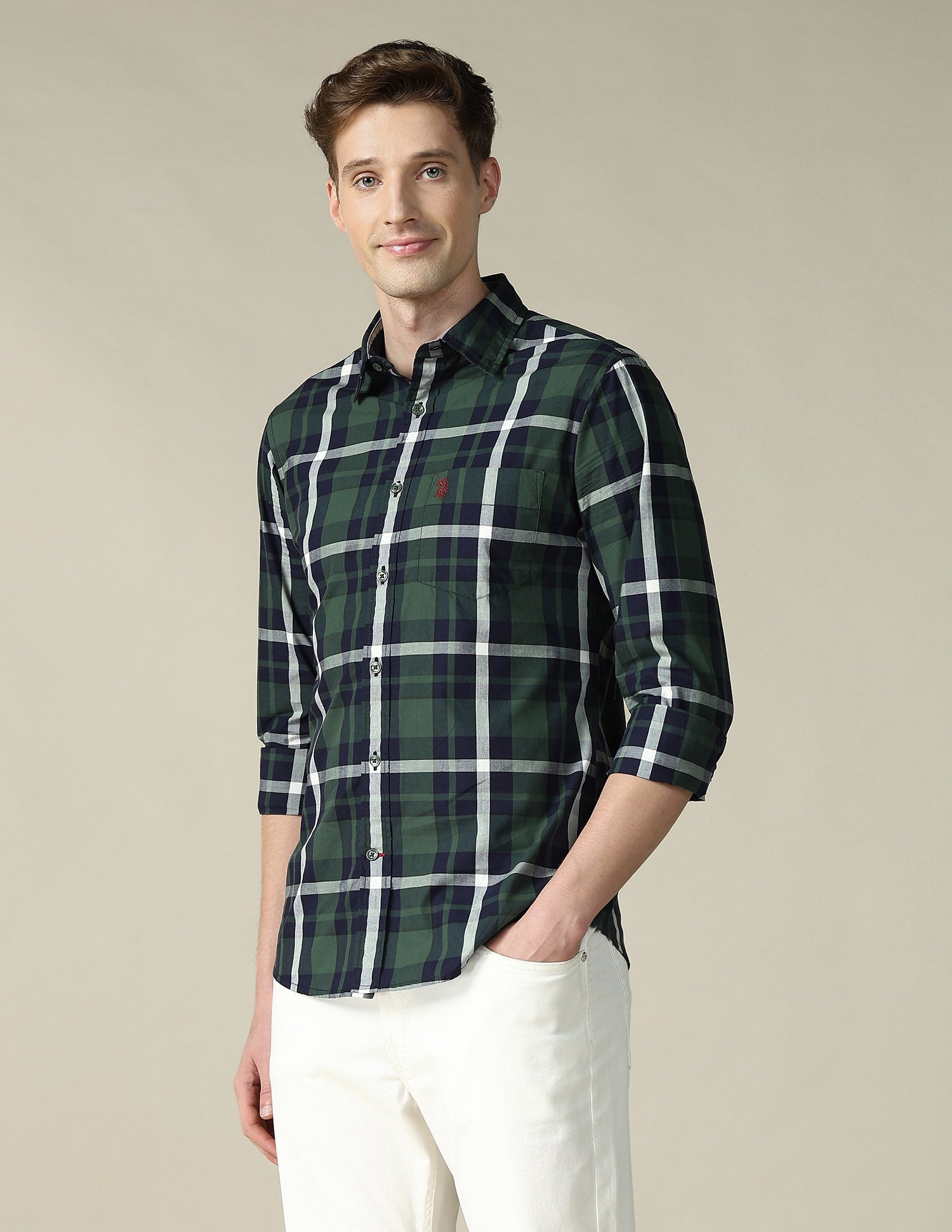 Tartan Checked Tailored Fit Shirt Green - U.S. Polo Assn. India | Large