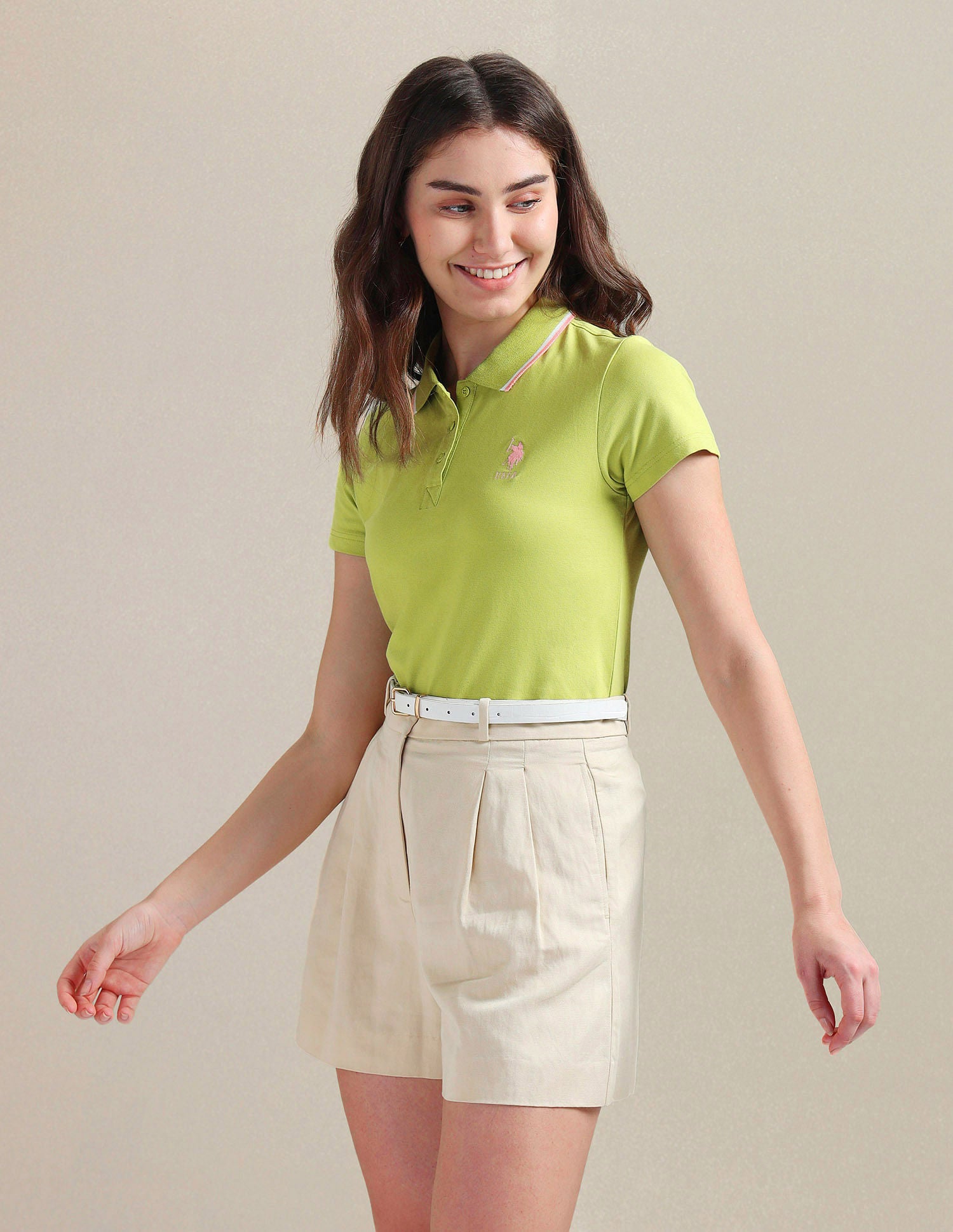 Tipped Collar Cotton Polo Shirt Light Green - U.S. POLO ASSN. | Large