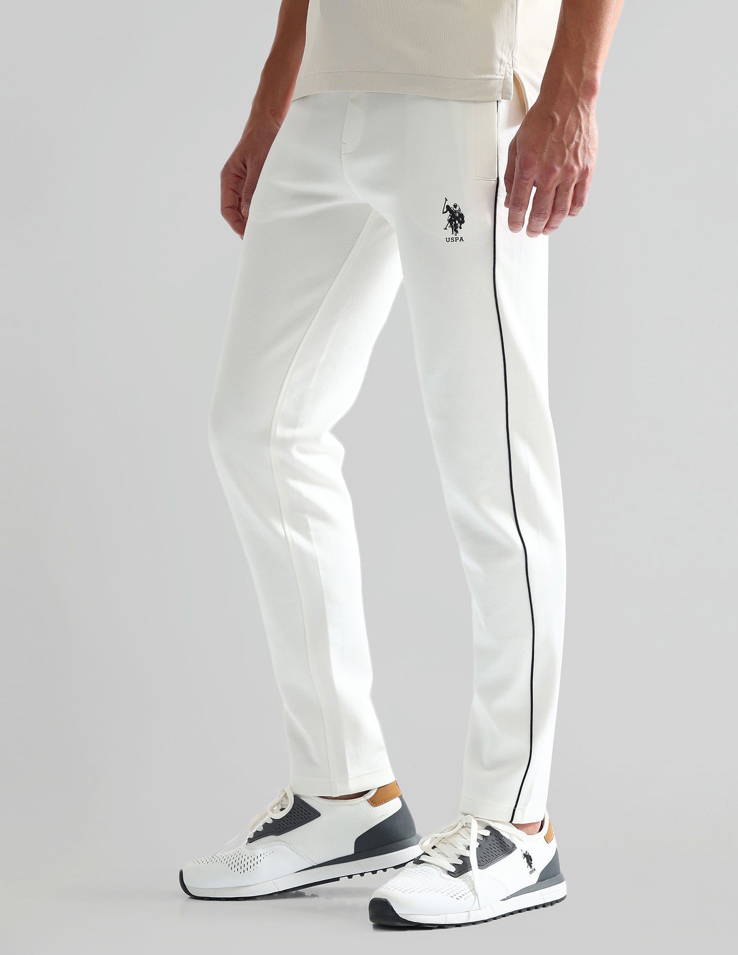 Slim Fit Mid Rise Track Pants Off White - U.S. Polo Assn. India | Large