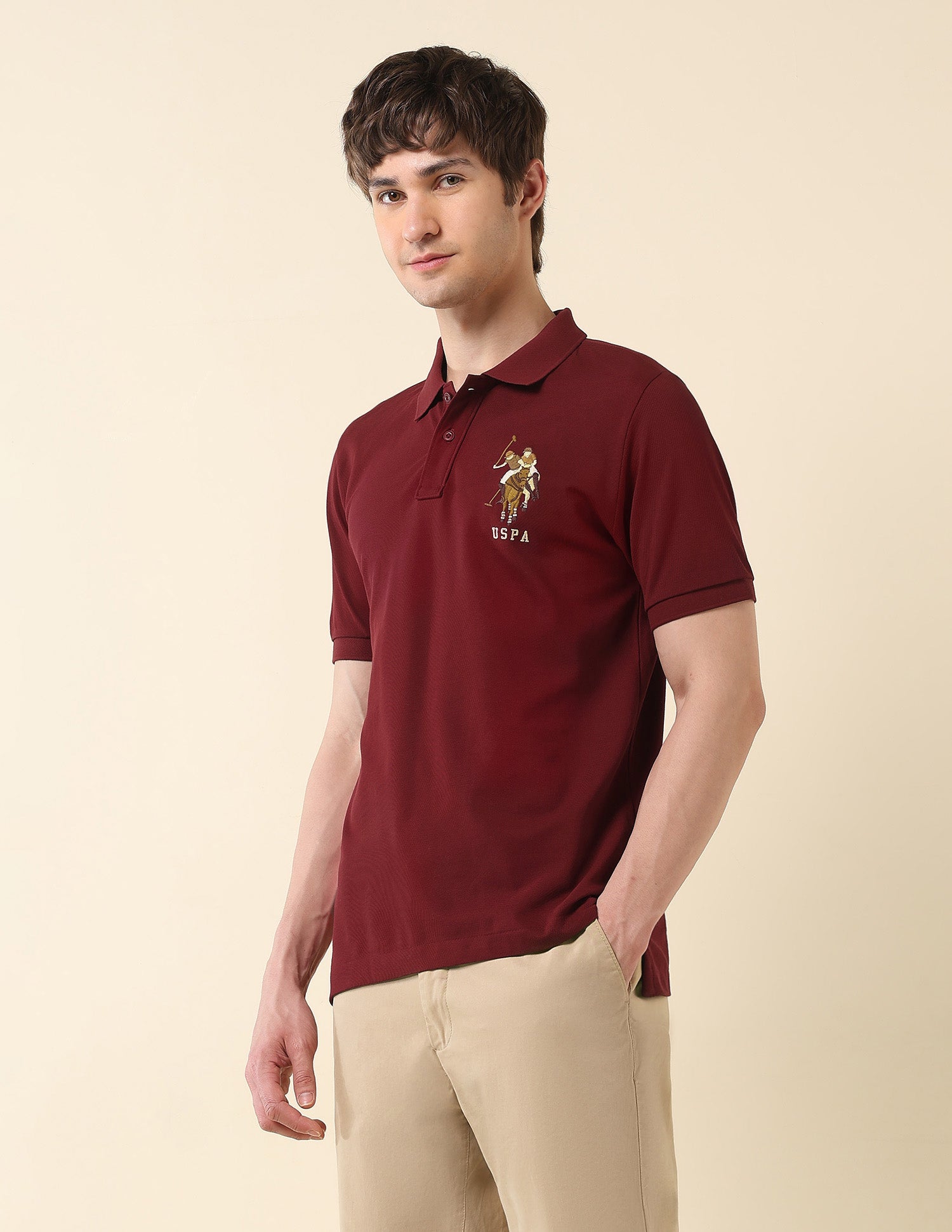 Brand Embroidered Modern Monochrome Polo Shirt Maroon - U.S. Polo Assn. India | Large
