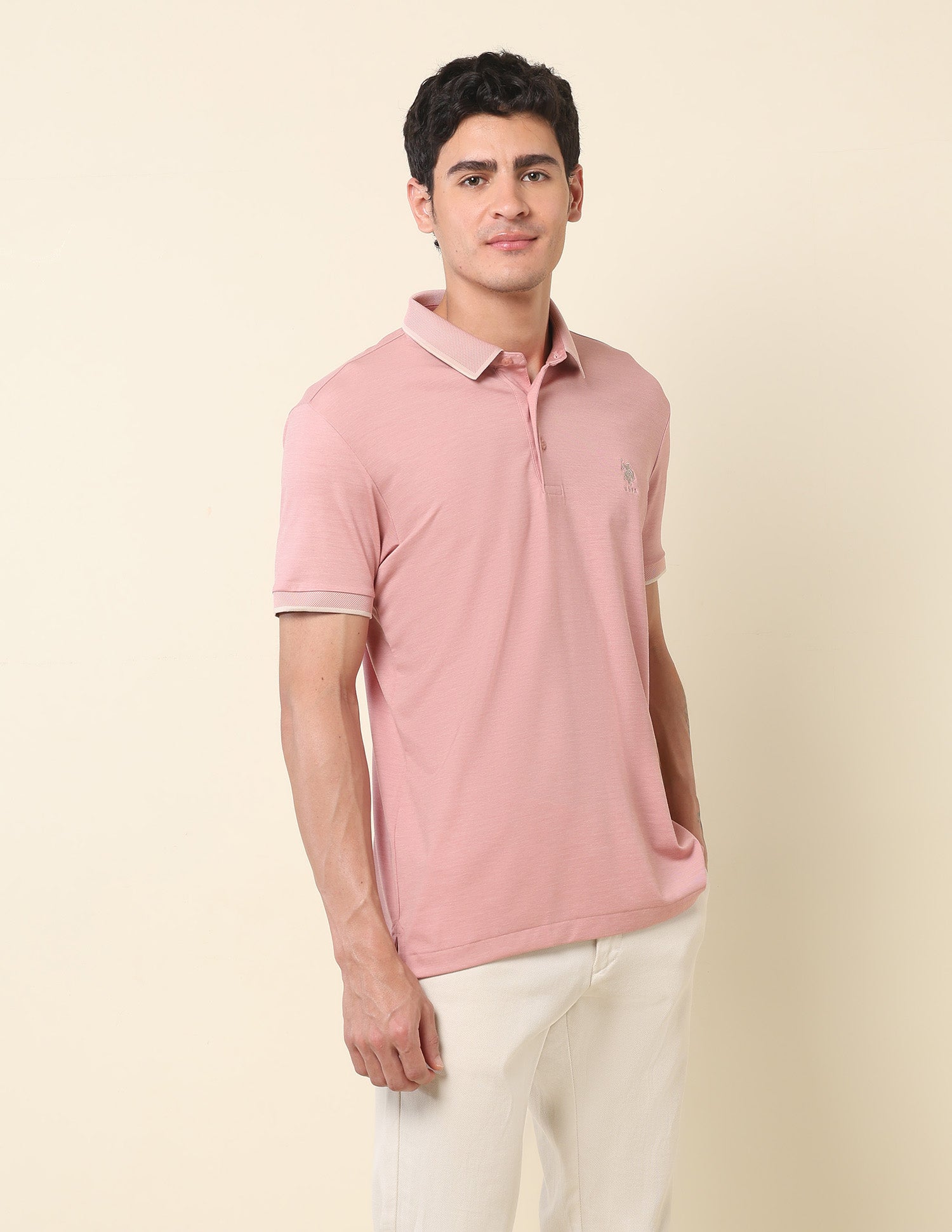 Solid Slim Fit Polo Shirt Pink - U.S. Polo Assn. India | Large