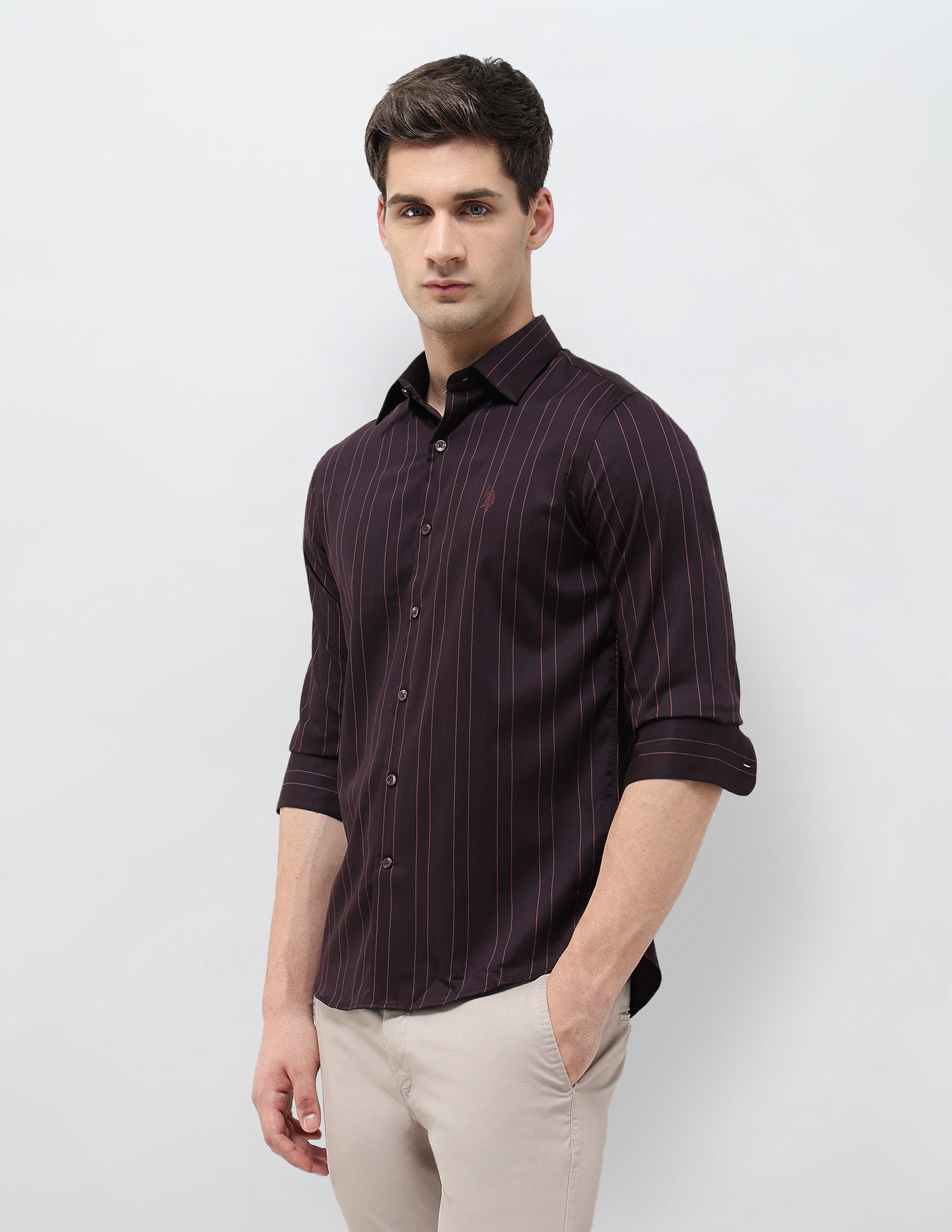 Pinstriped Regular Fit Shirt Burgundy - U.S. POLO ASSN. | Large