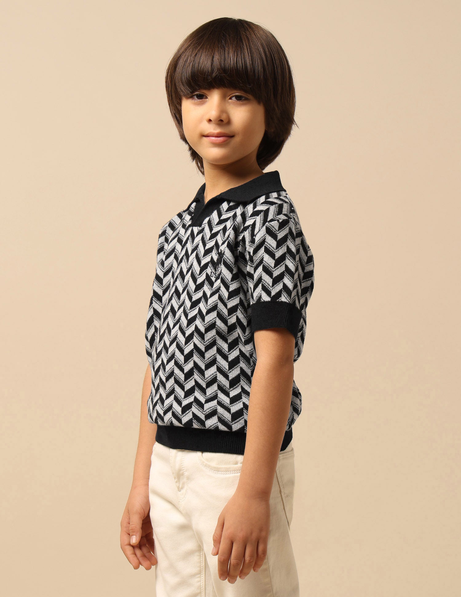 Boys Geometric Patterned Knit Regular Fit Polo Shirt Black - U.S. POLO ASSN. | Large