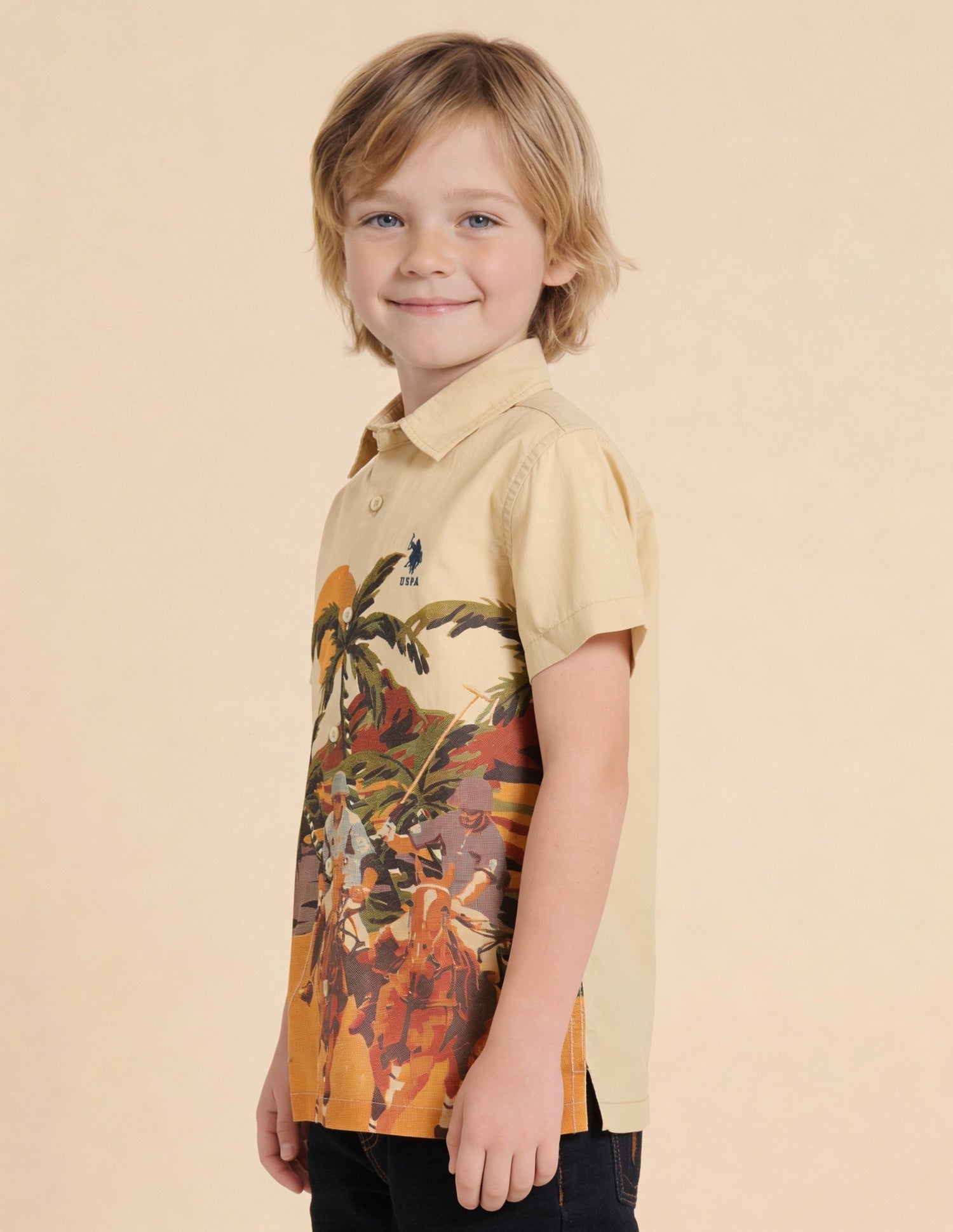 Graphic Brand Printed Regular Fit Shirt Beige - U.S. Polo Assn. India | Large