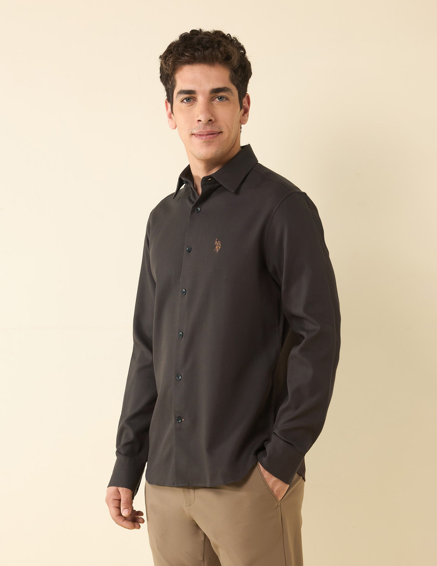 Textured Tailored Fit Shirt Choco - U.S. Polo Assn. India | Large