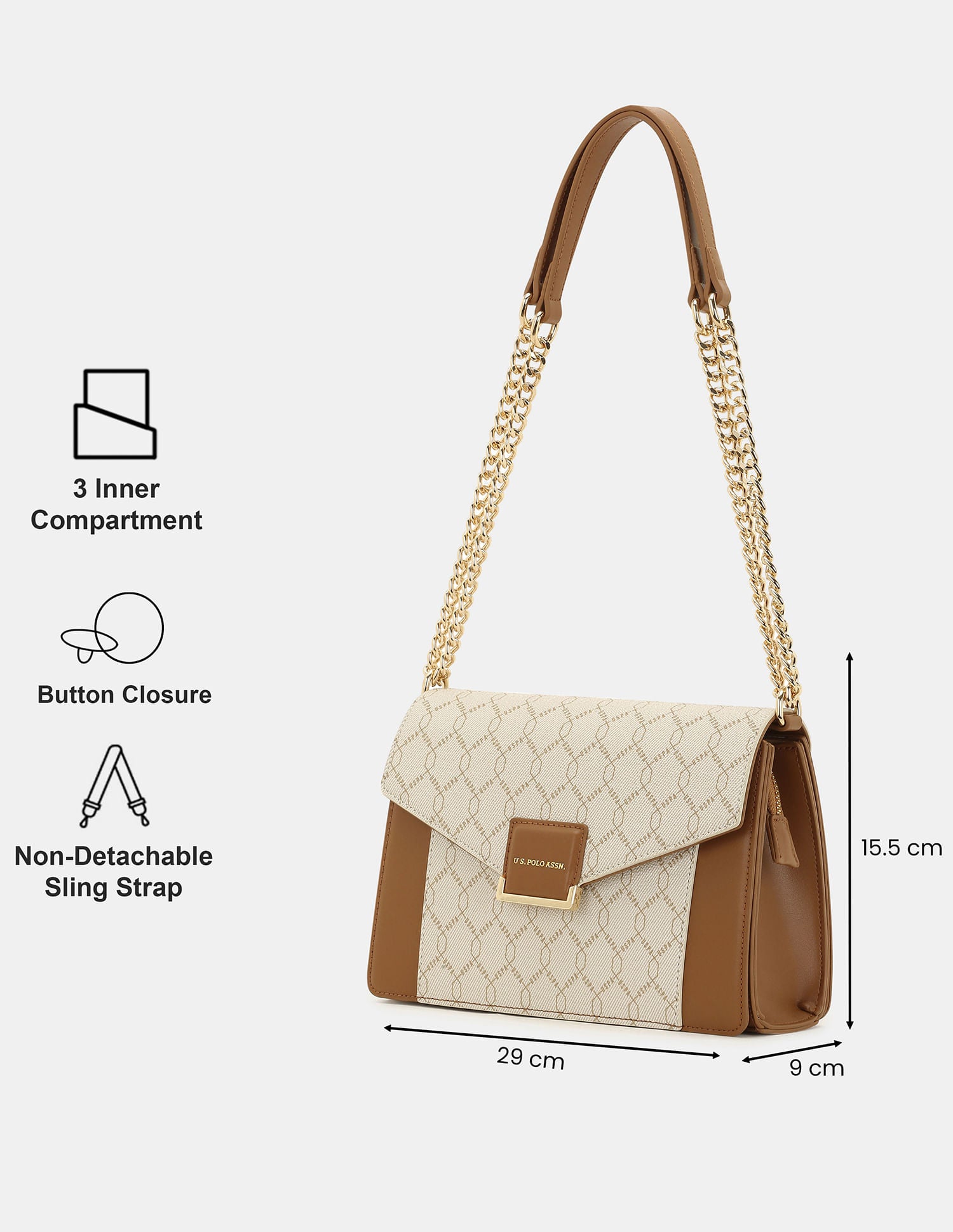 Women Bliss Sling Bag with Monogram Compact Design Beige - U.S. POLO ASSN. | Large