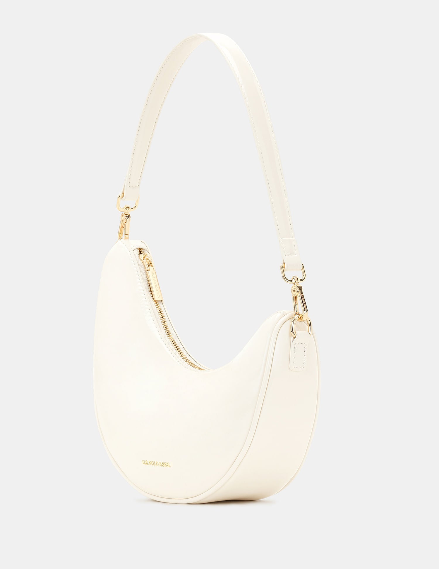Women Belle Half-Moon Shoulder Bag with Patent Finish White - U.S. POLO ASSN. | Large