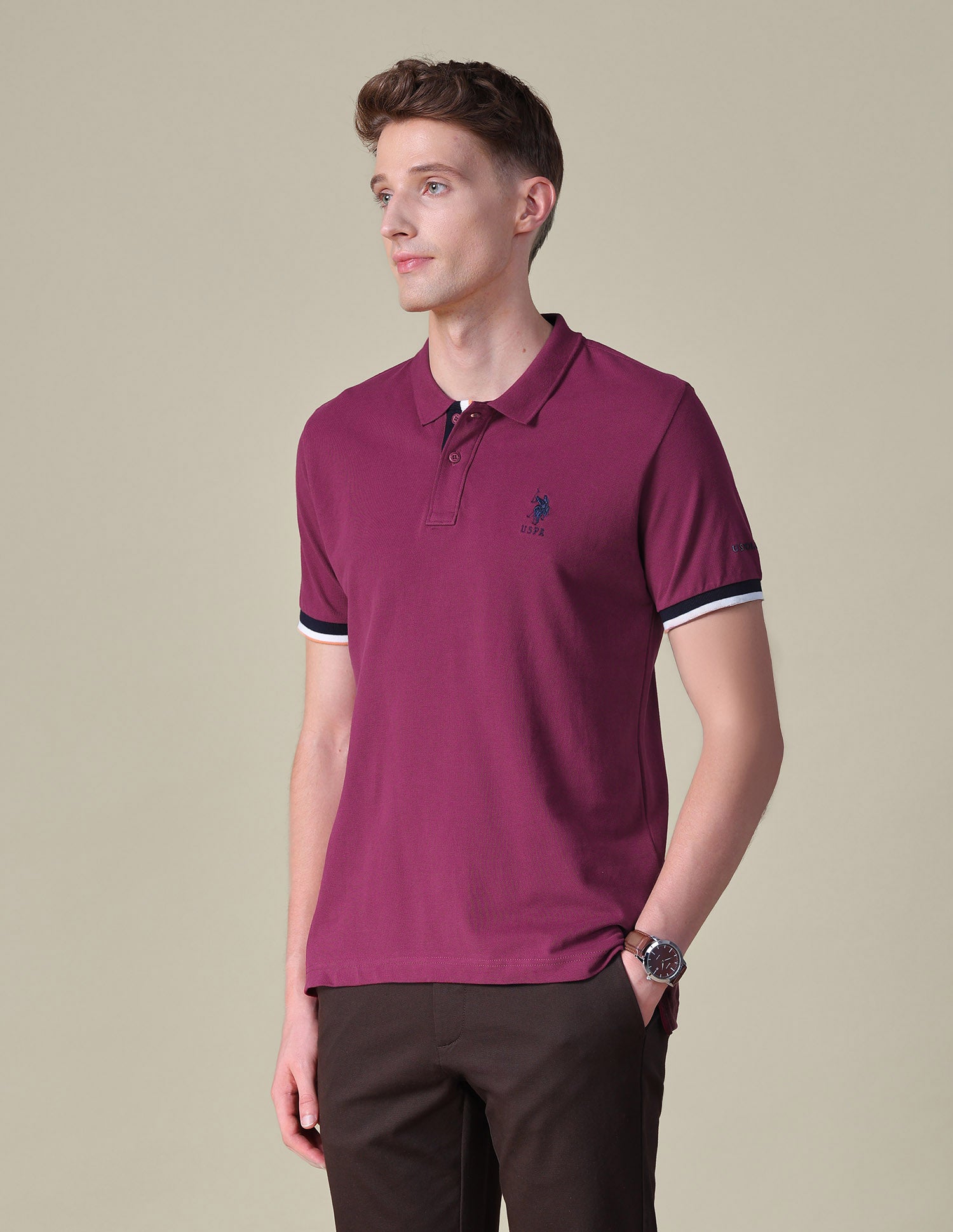 Solid Regular Fit Polo Shirt Wine - U.S. POLO ASSN. | Large