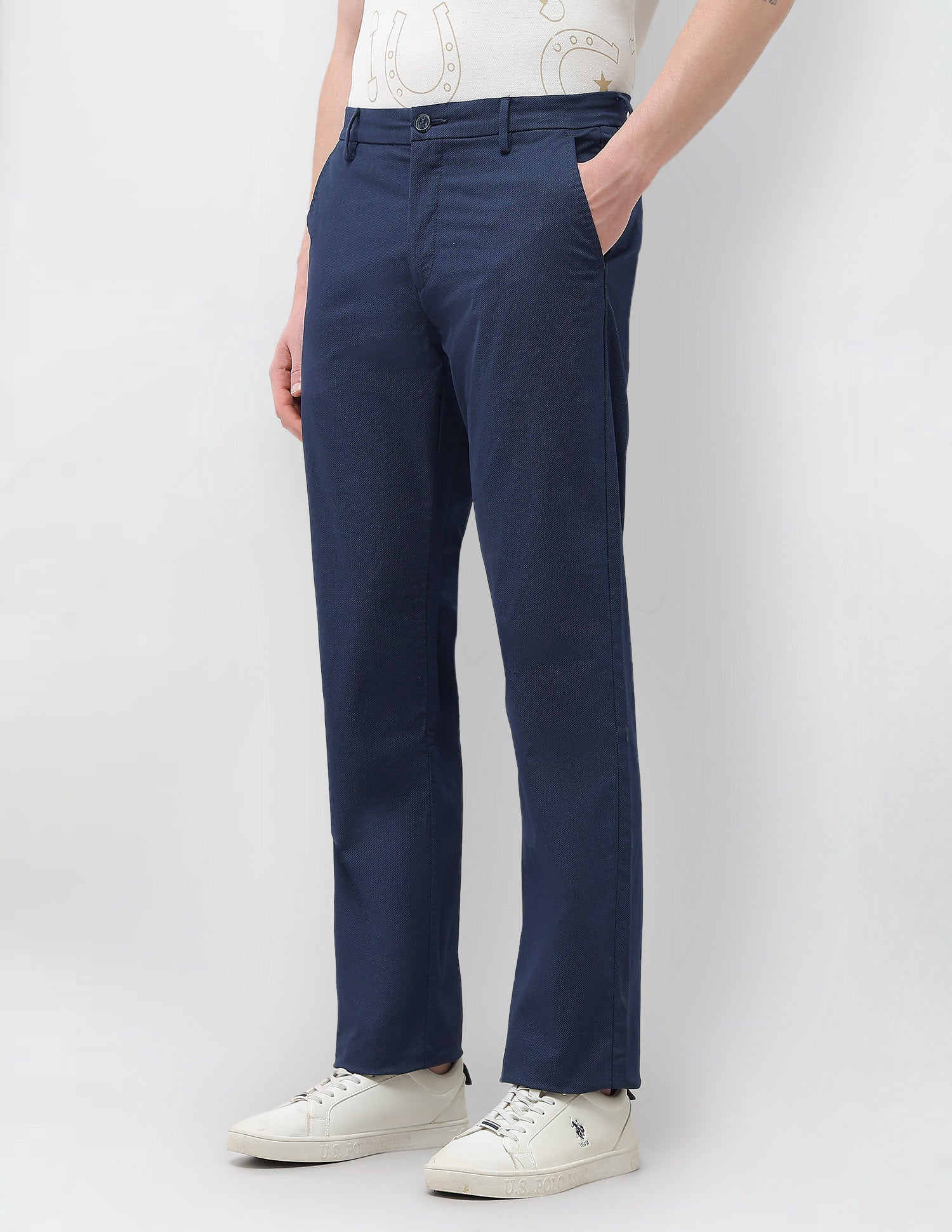 Textured Riley Straight Fit Trousers Navy - U.S. Polo Assn. India | Large