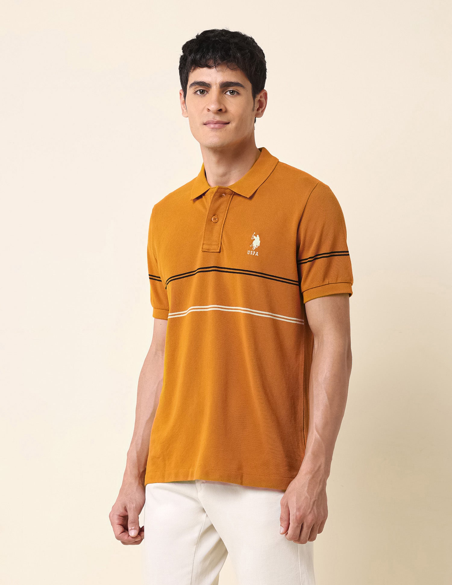 Horizontal Striped Classic Polo Shirt Mustard - U.S. Polo Assn. India | Large
