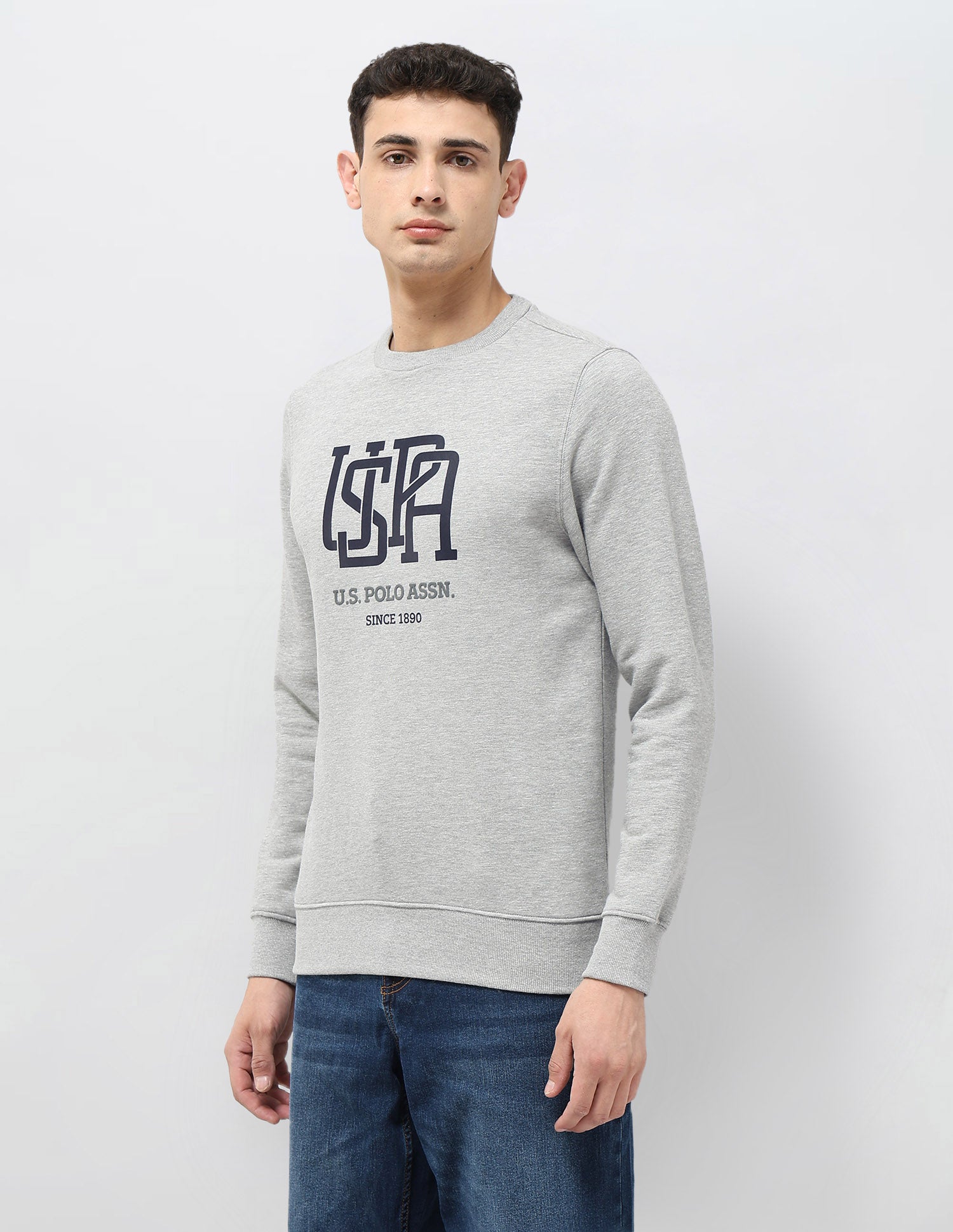 Brand Printed Regular Fit Sweatshirt Light Grey - U.S. POLO ASSN. | Large