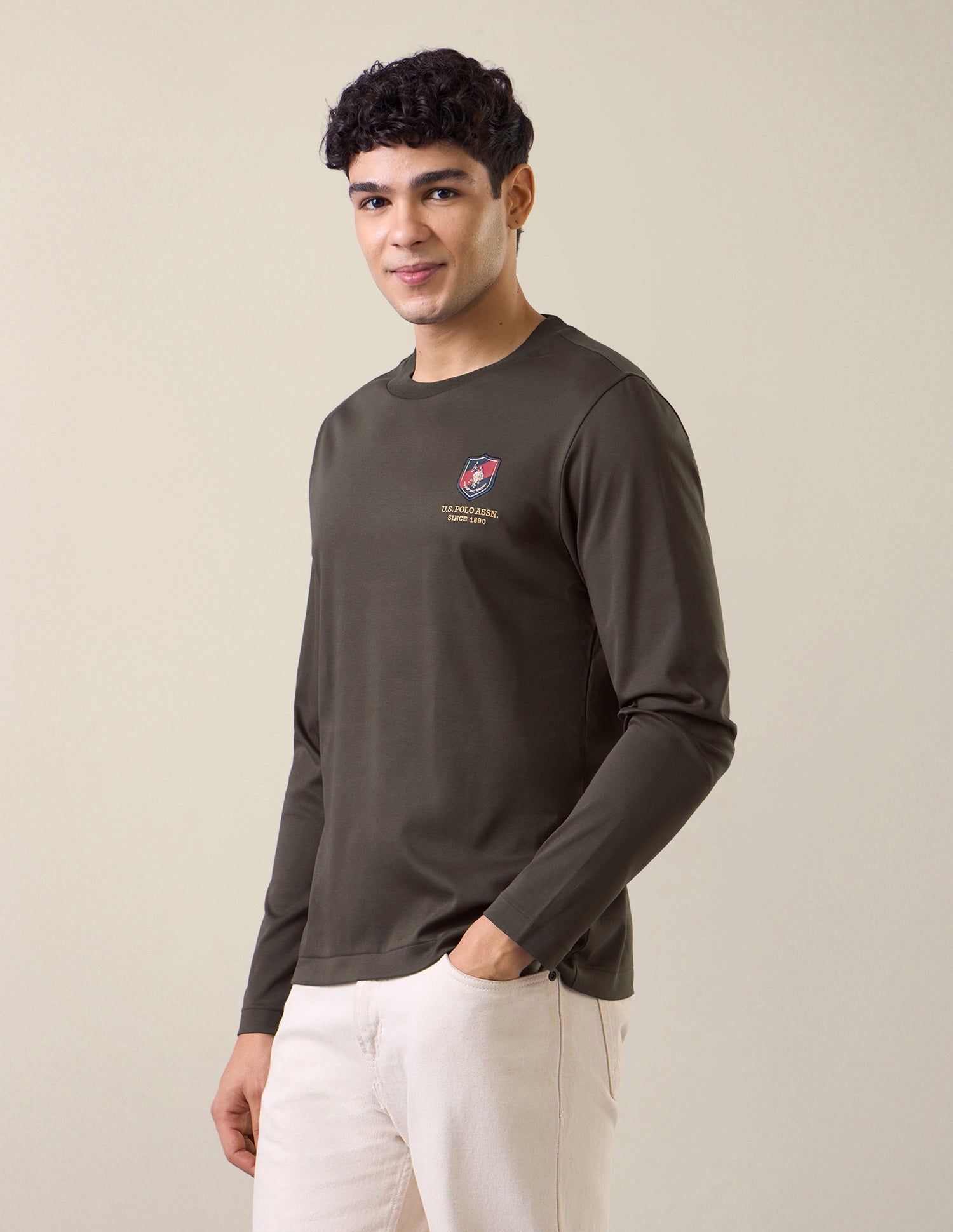 Solid Slim Fit T-Shirt Dark Brown - U.S. Polo Assn. India | Large