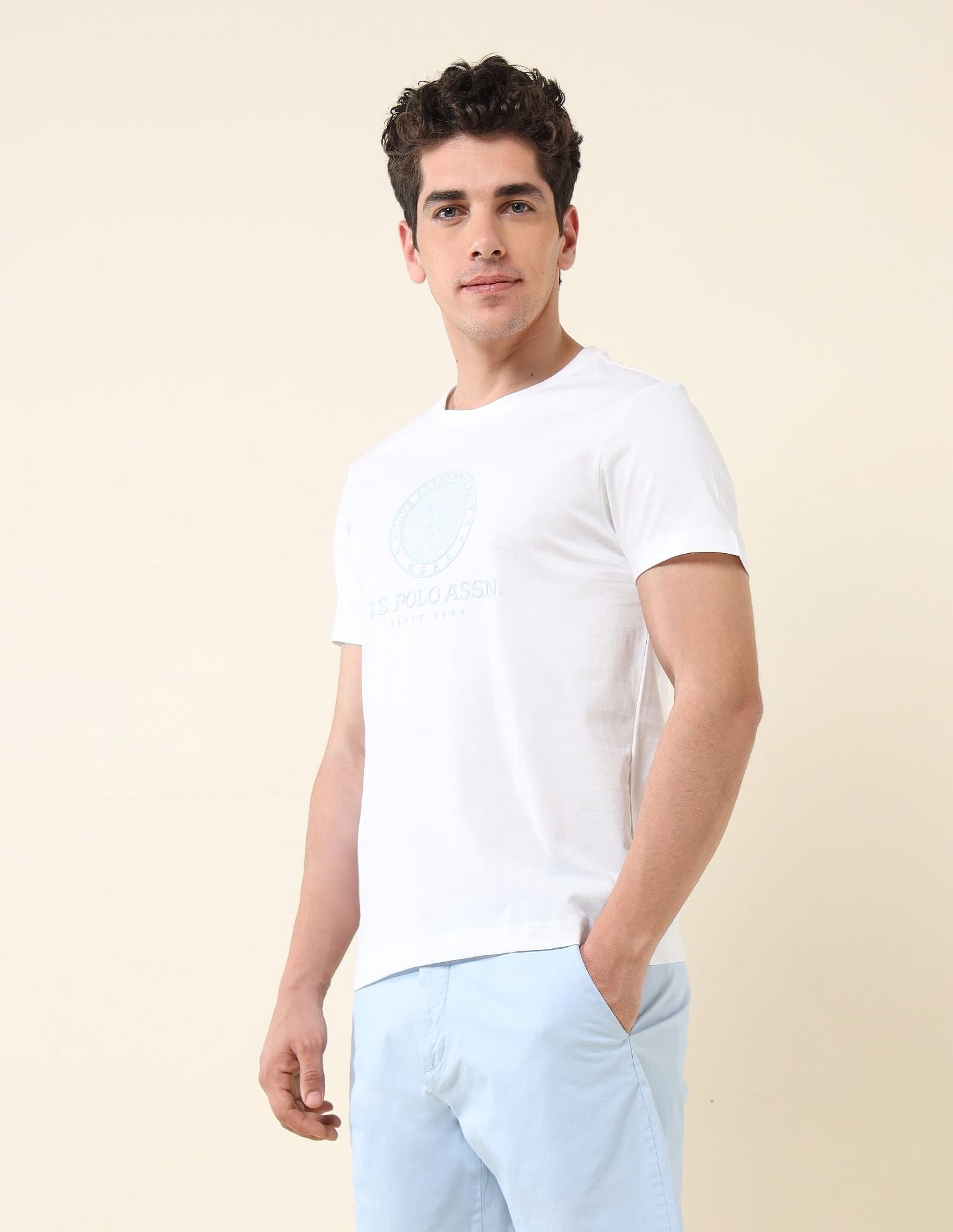 Slim Fit Brand Printed T-Shirt White - U.S. Polo Assn. India | Large