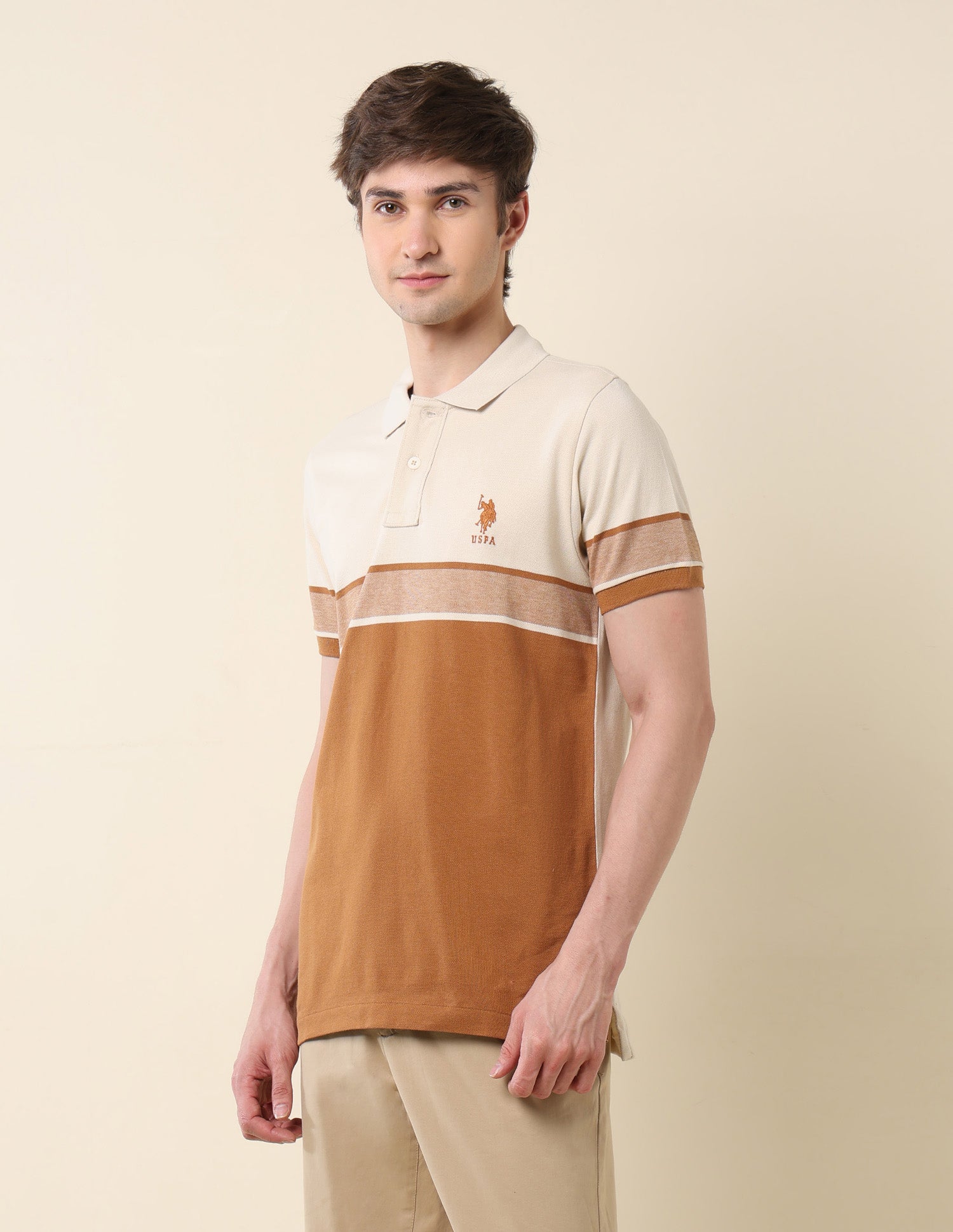 Colourblocked Classic Polo Shirt Beige - U.S. POLO ASSN. | Large