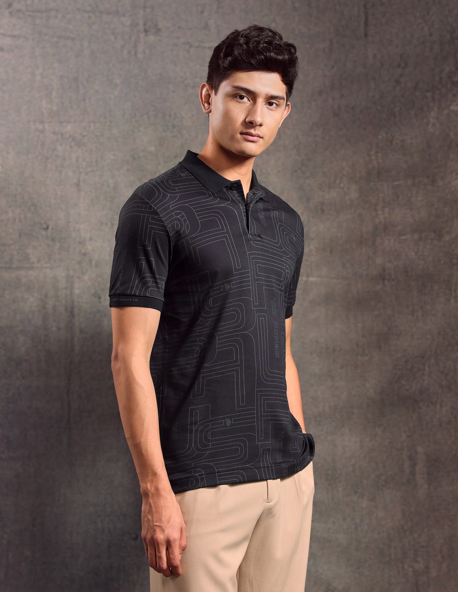 Typographic Printed Regular Fit Polo shirt Black - U.S. POLO ASSN. | Large