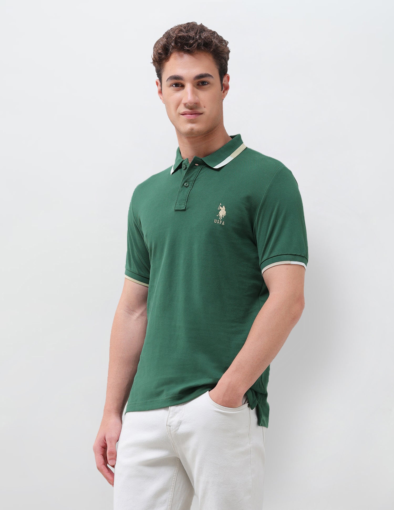 Solid Regular Fit Polo Shirt Dark Green - U.S. Polo Assn. India | Large