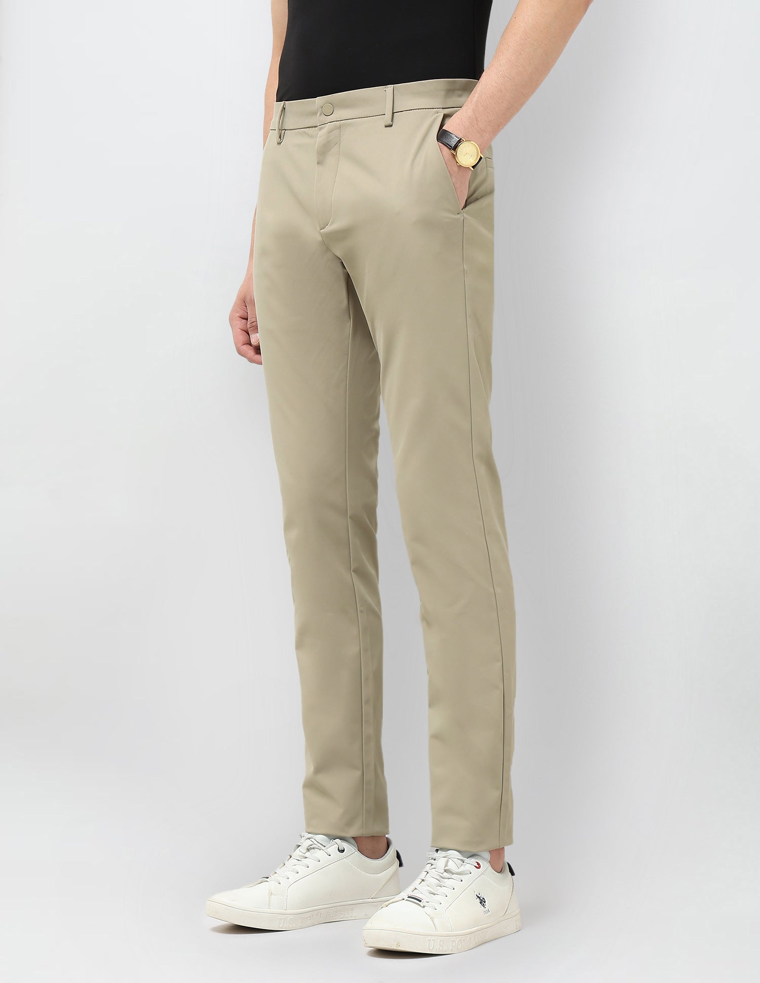 Austin Slim Fit Satin Trousers Light Khaki - U.S. POLO ASSN. | Large