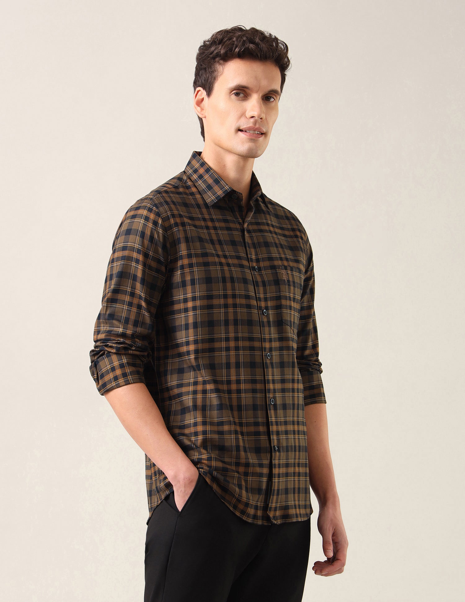 Plaid Checked Twill Shirt Mustard - U.S. Polo Assn. India | Large