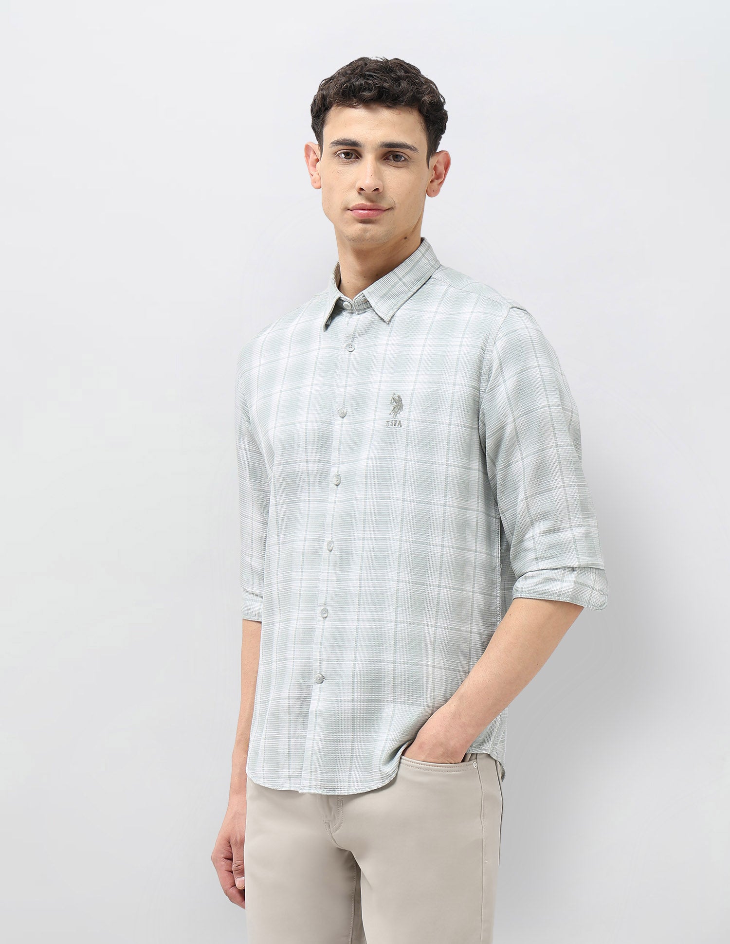 Dobby Regular Fit Shirt Light Green - U.S. POLO ASSN. | Large