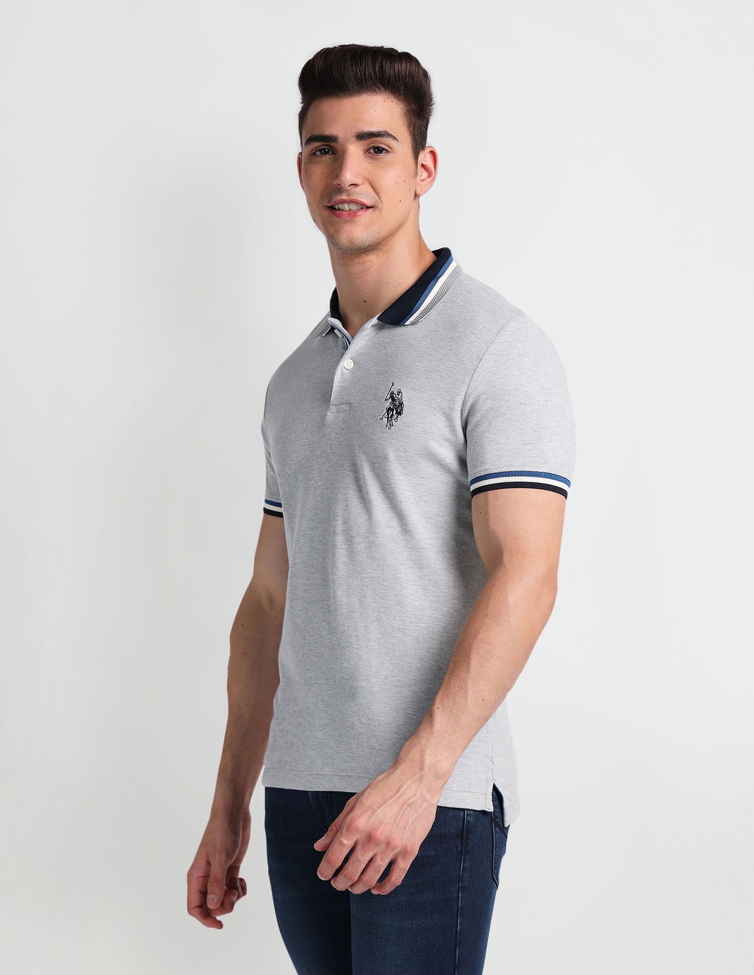 Muscle Fit Heathered Polo Shirt Grey - U.S. Polo Assn. India | Large