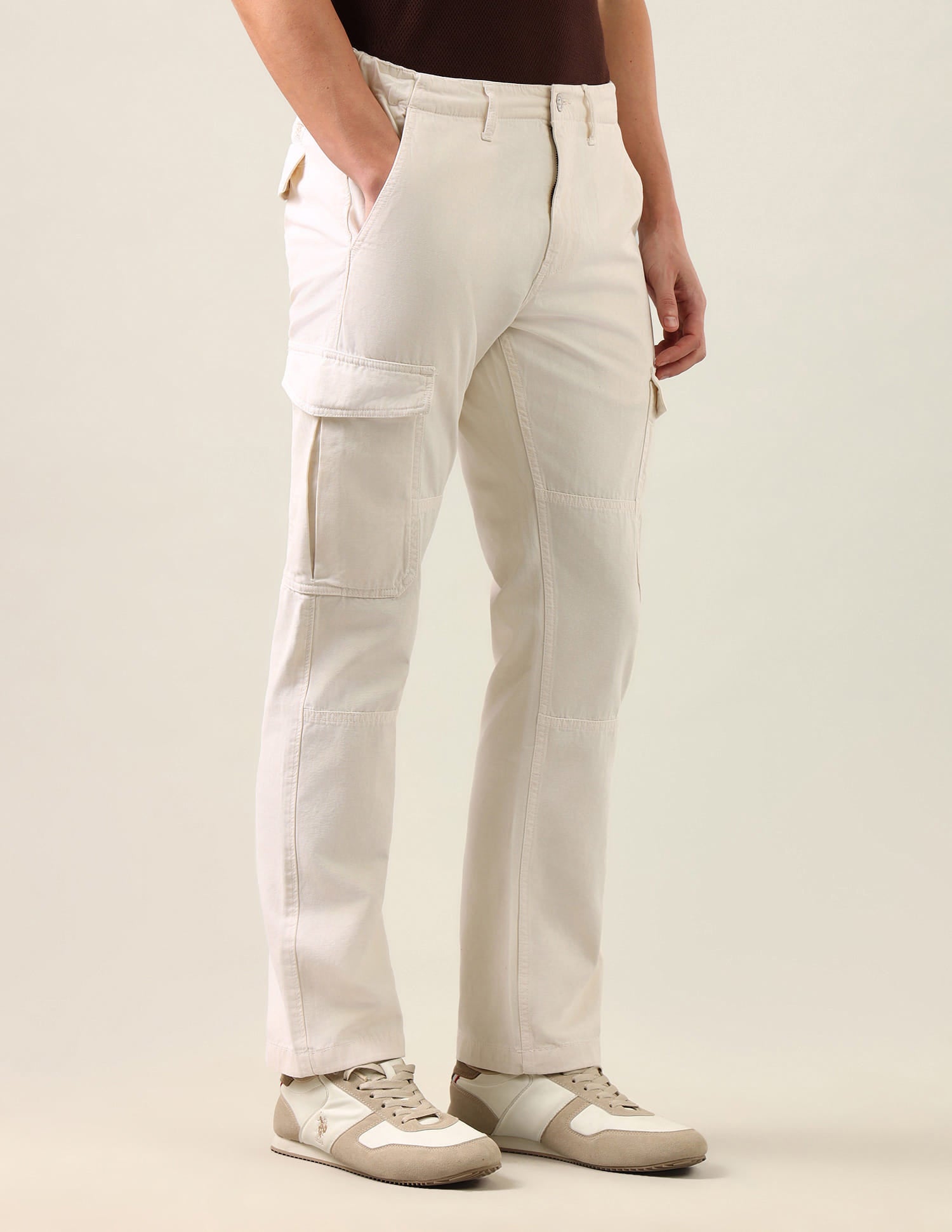 Harold Slim Straight Fit Mid Rise Cargos Beige - U.S. Polo Assn. India | Large