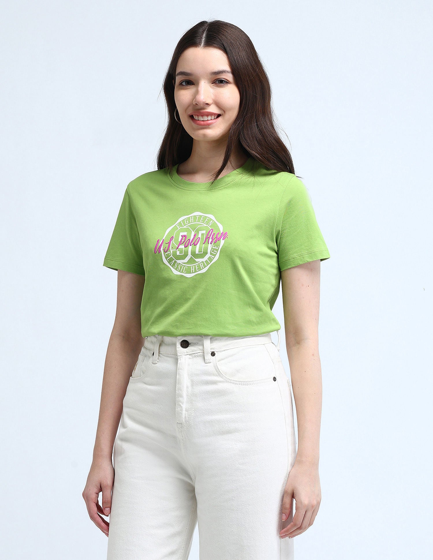 Varsity Print Pure Cotton T-Shirt Light Green - U.S. POLO ASSN. | Large