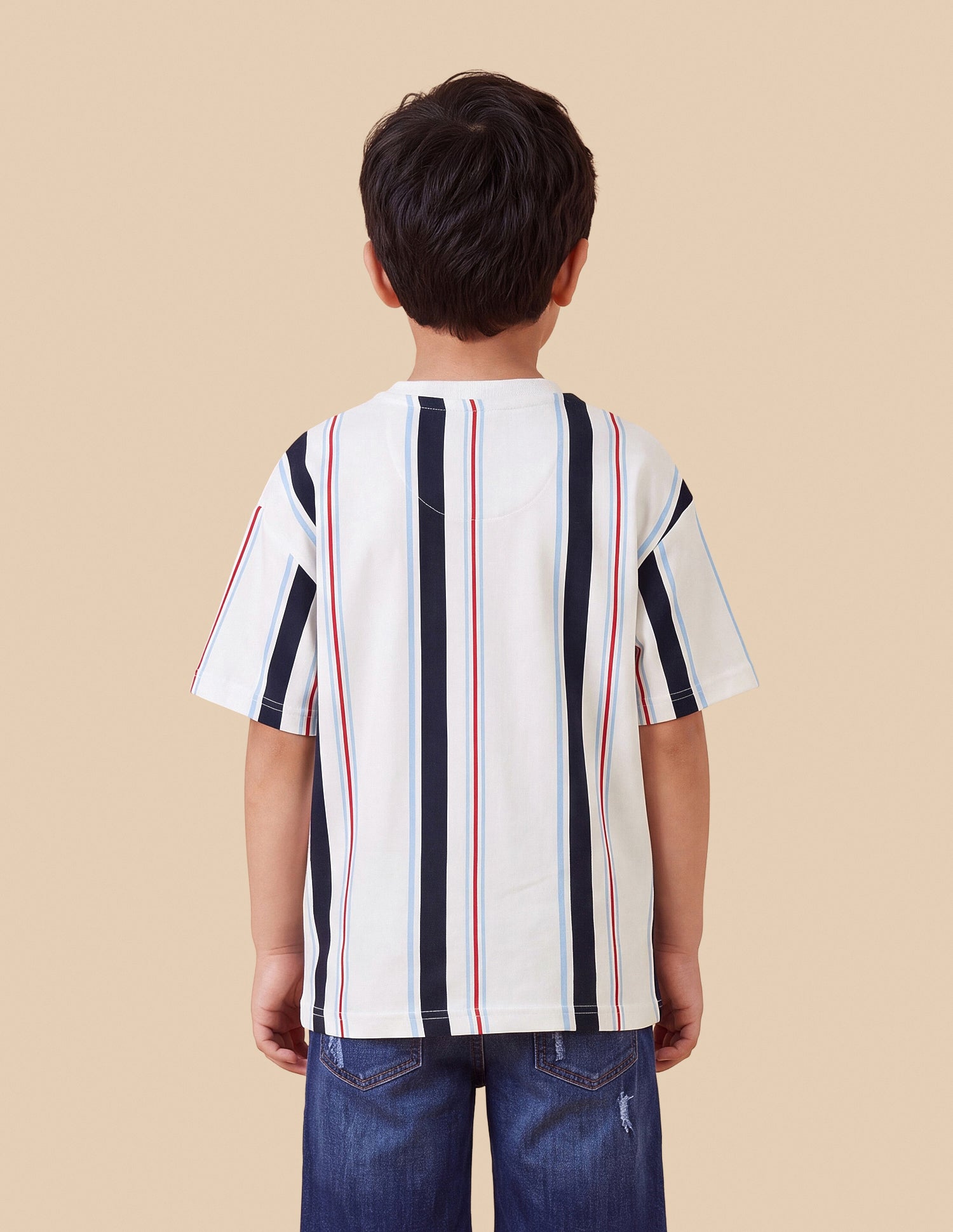 Vertical Striped Oversized Fit T-Shirt Off White - U.S. Polo Assn. India | Large