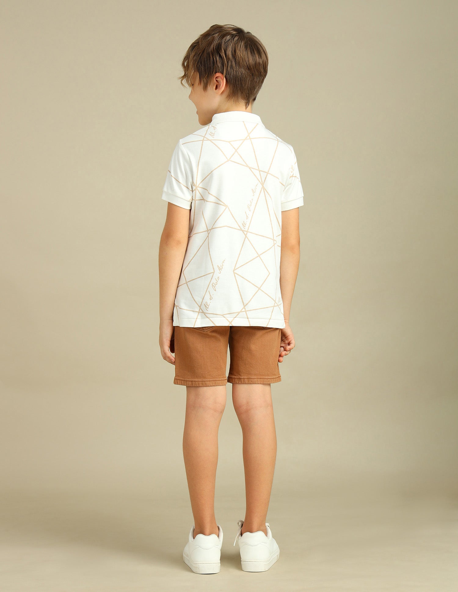 Boys Geometric Printed Regular Fit Polo Shirt Off White - U.S. POLO ASSN. | Large