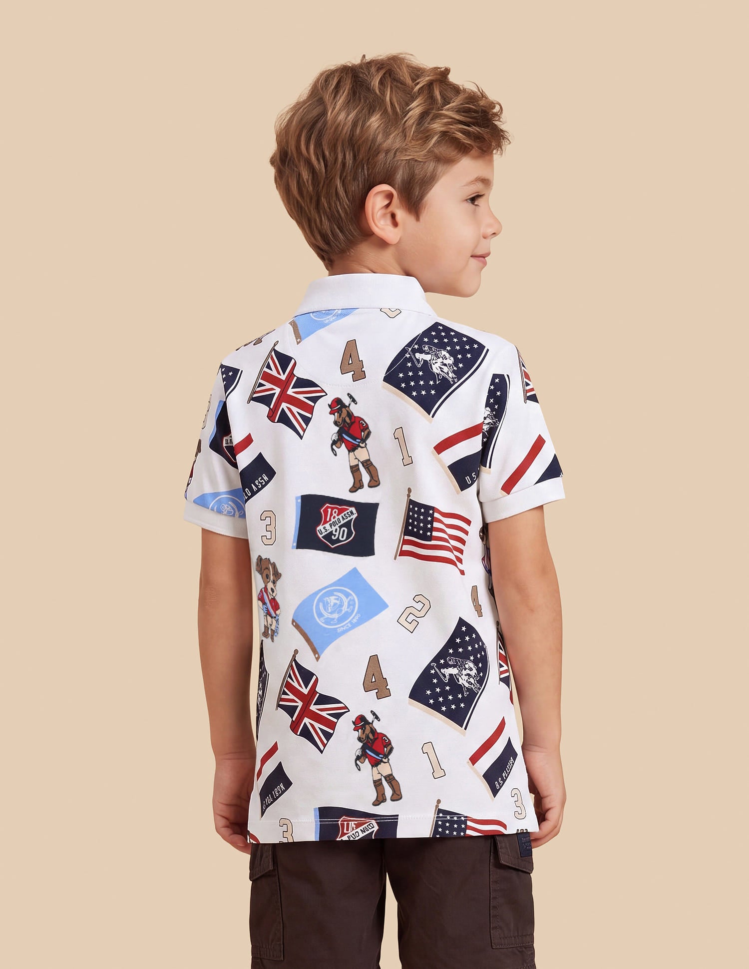 Graphic Brand Printed Regular Fit Polo Shirt Off White - U.S. Polo Assn. India | Large