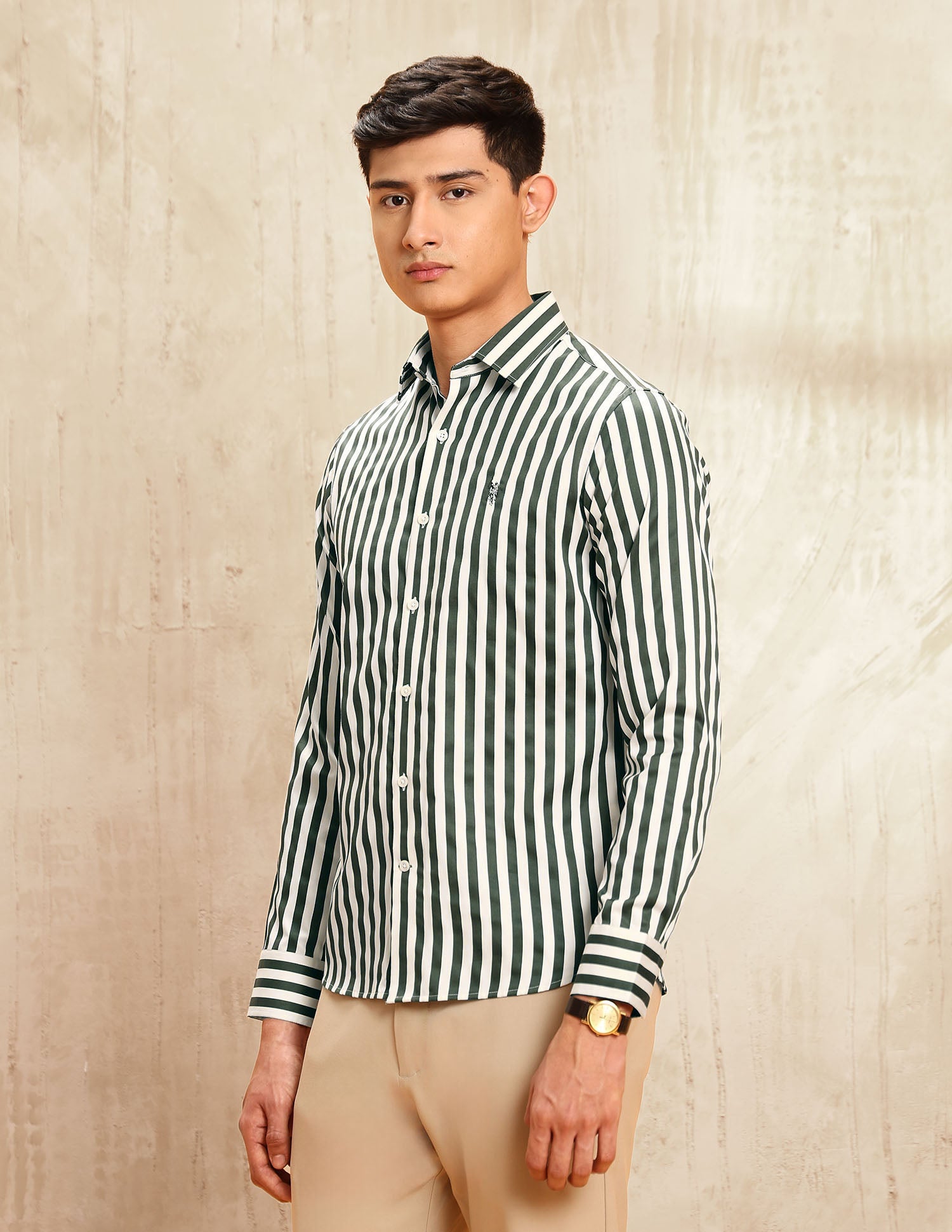 Satin Vertical Striped Shirt Green - U.S. POLO ASSN. | Large