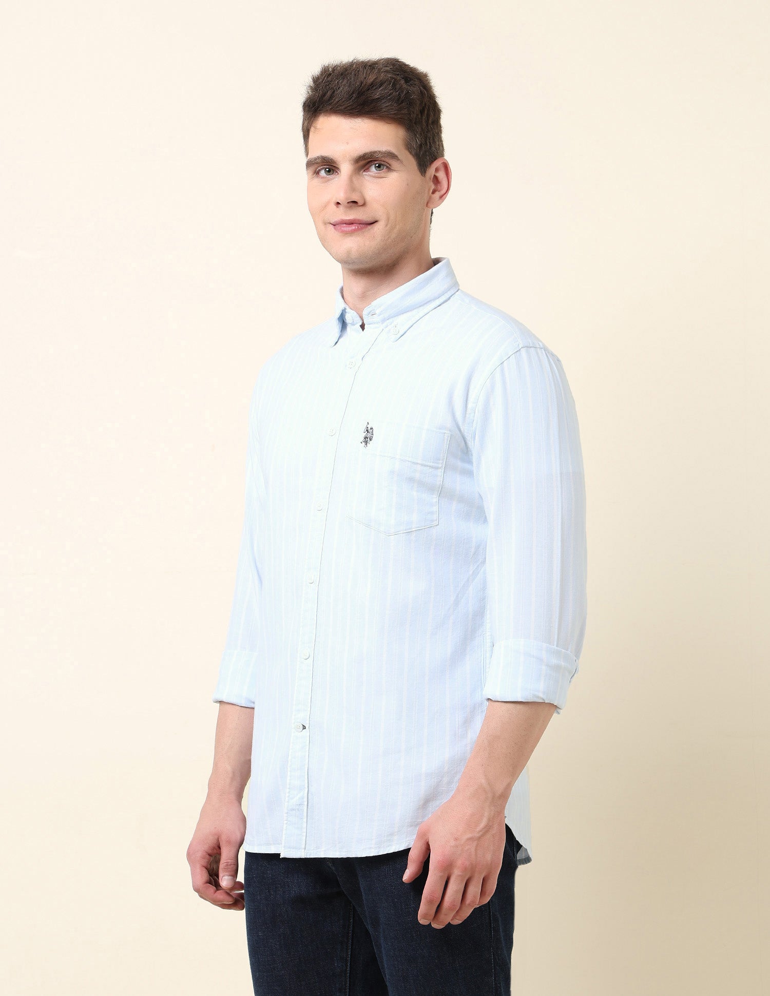 Vertical Striped Oxford Shirt Light Blue - U.S. Polo Assn. India | Large