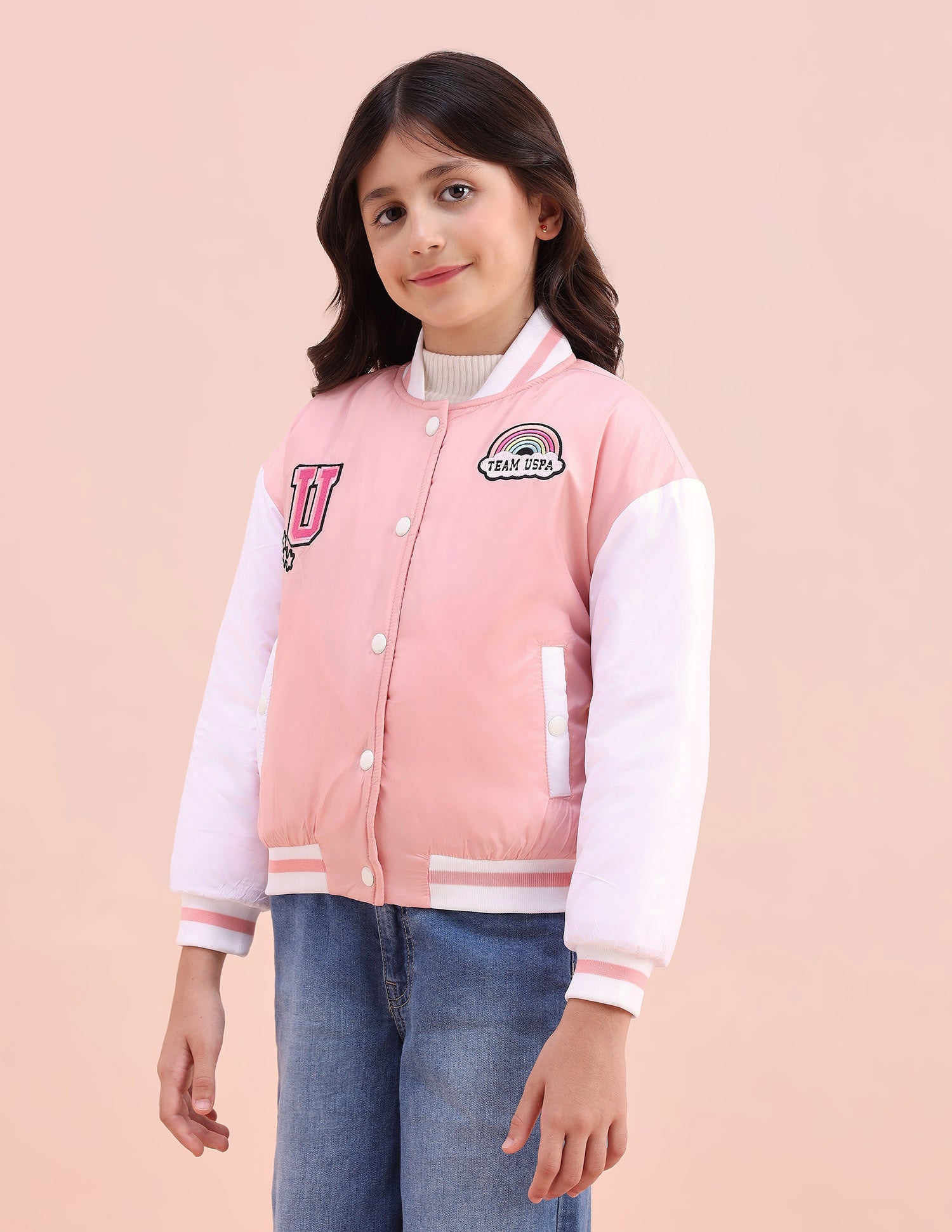 Colourblocked Regular Fit Varsity Jacket Light Peach - U.S. POLO ASSN. | Large