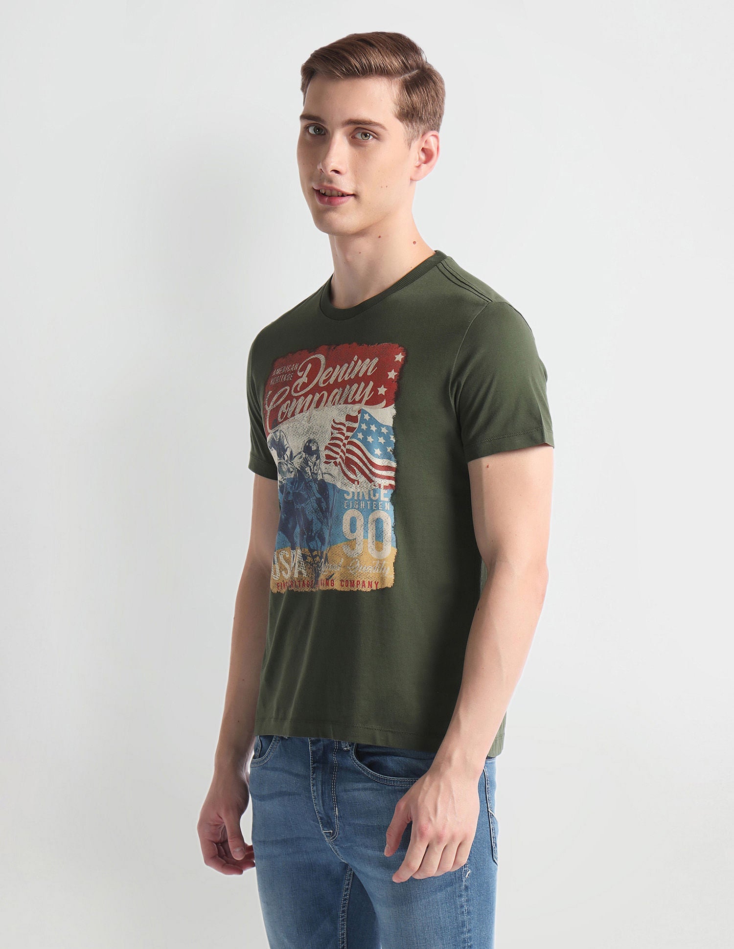 Crew Neck Brand Print T-Shirt Olive - U.S. Polo Assn. India | Large