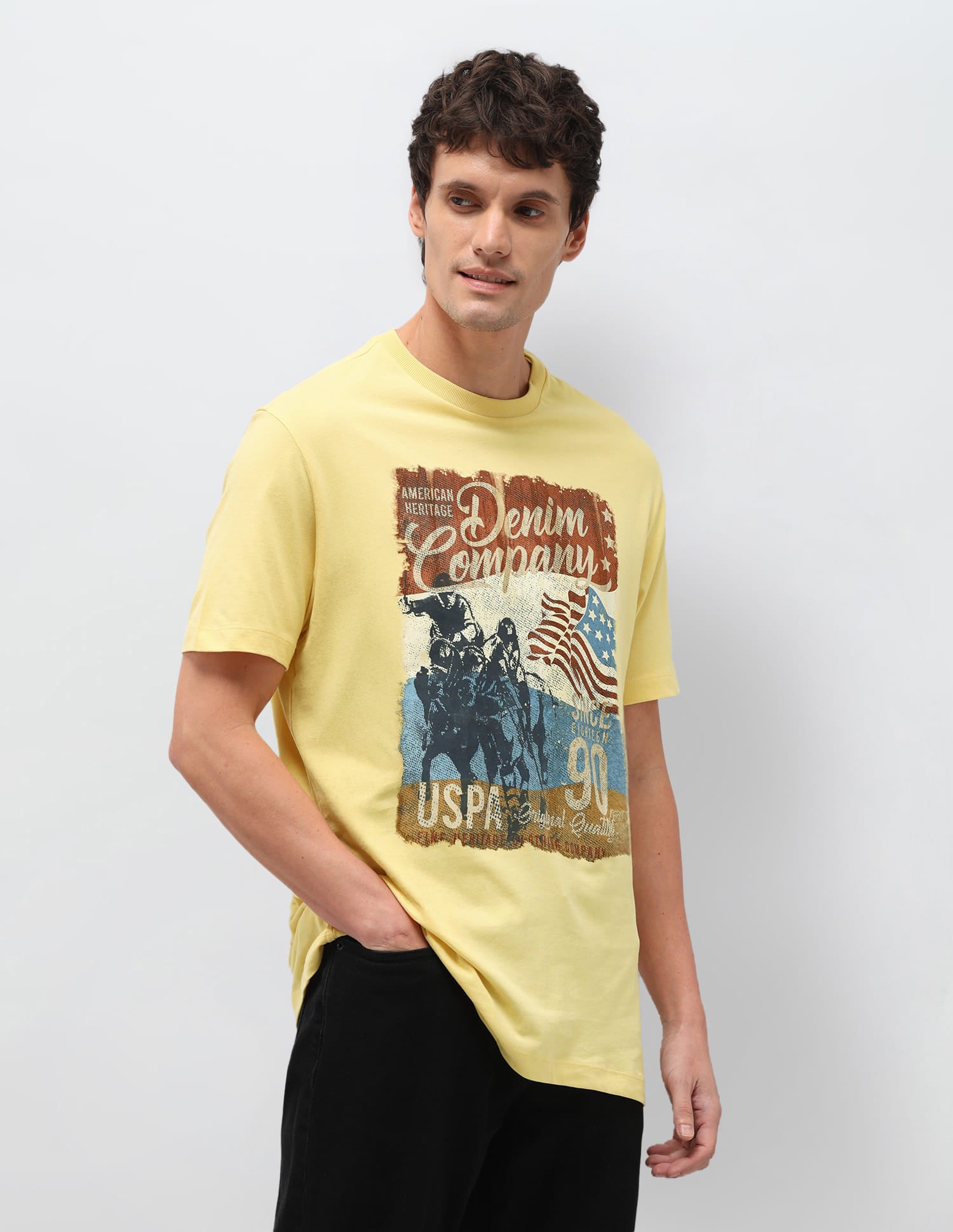 Printed Regular Fit T-Shirt Yellow - U.S. Polo Assn. India | Large