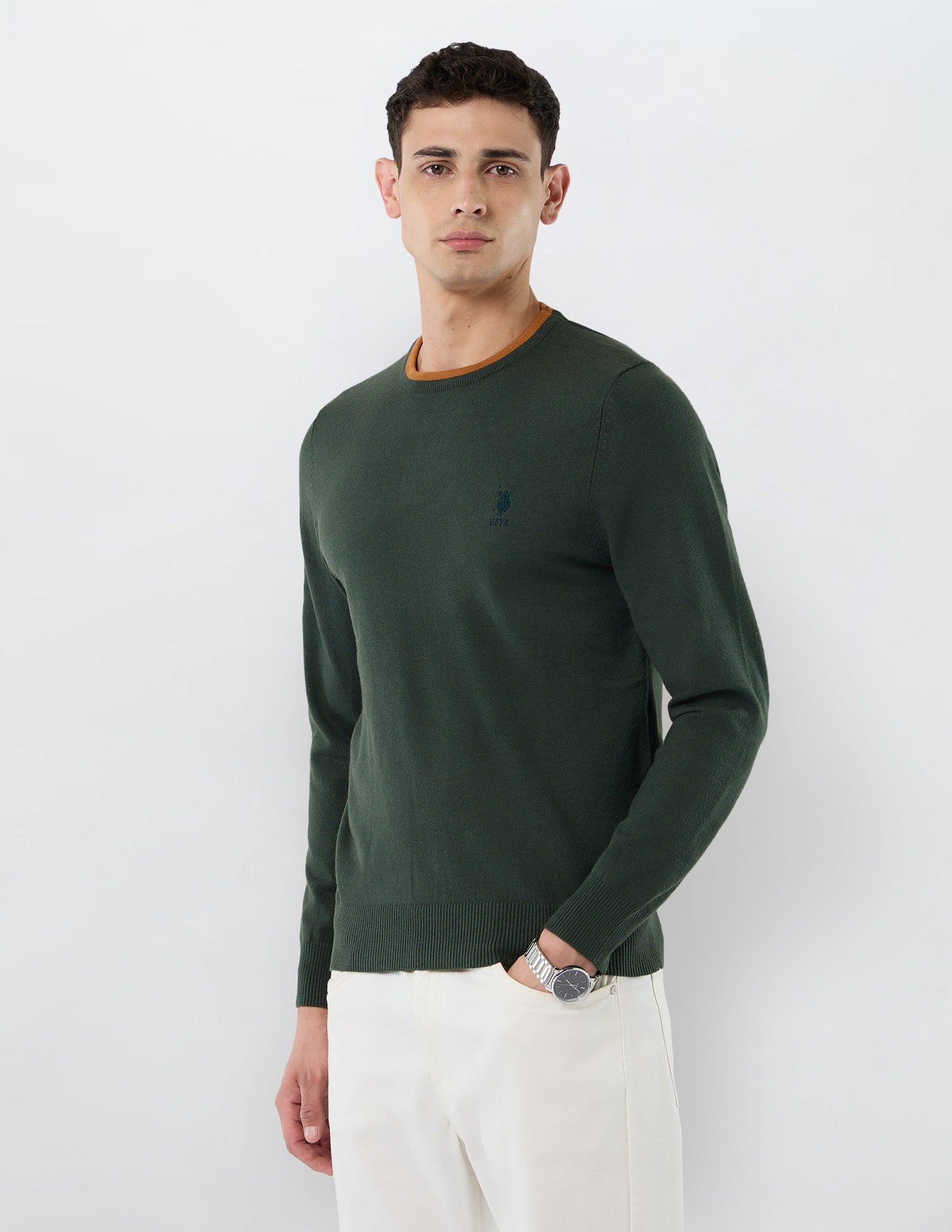 Solid Regular Fit Sweater Green - U.S. POLO ASSN. | Large