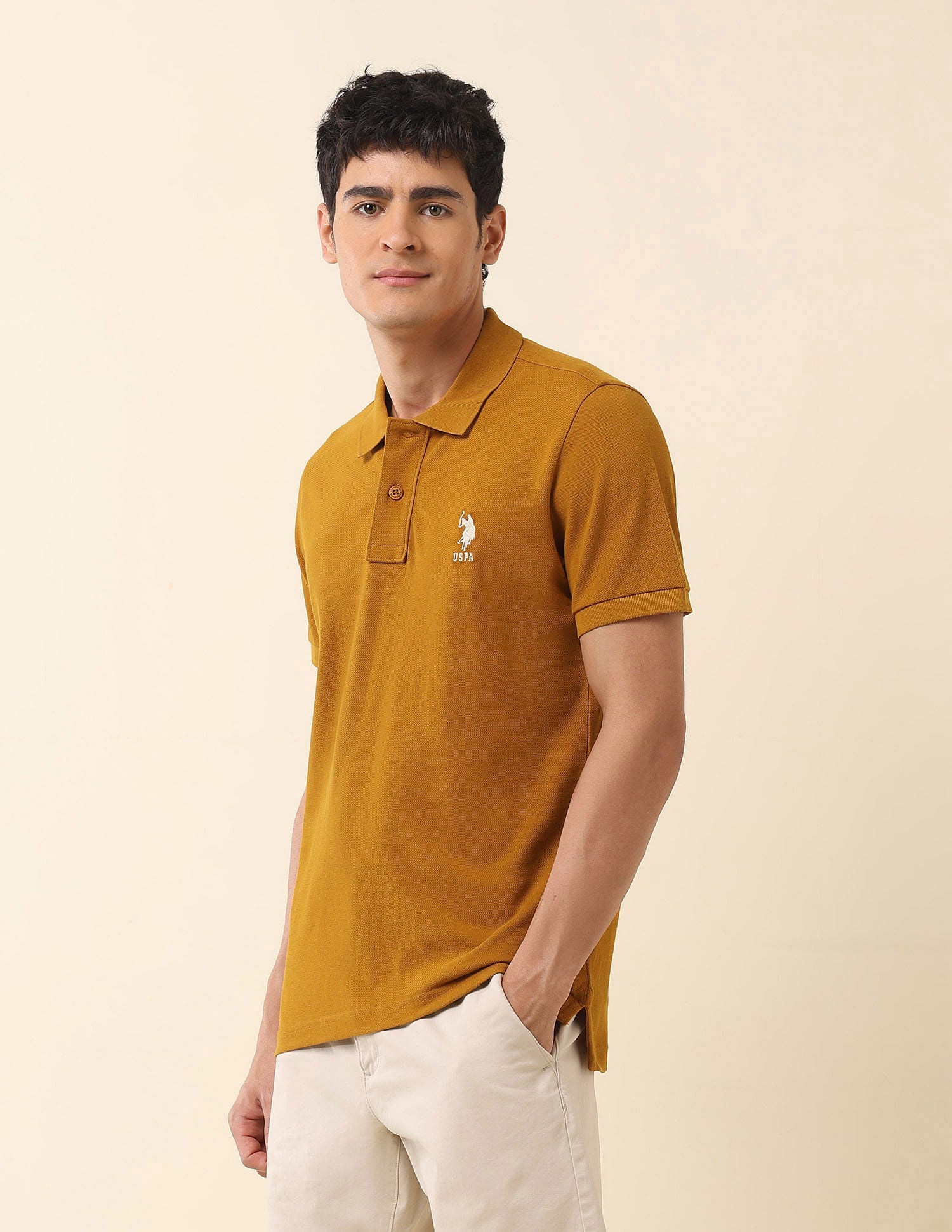 Slim Fit Pure Cotton Polo Shirt Mustard - U.S. Polo Assn. India | Large