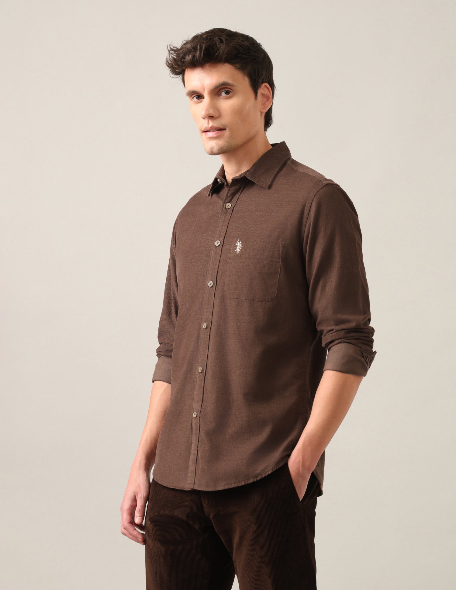 Solid Corduroy Shirt Brown - U.S. Polo Assn. India | Large