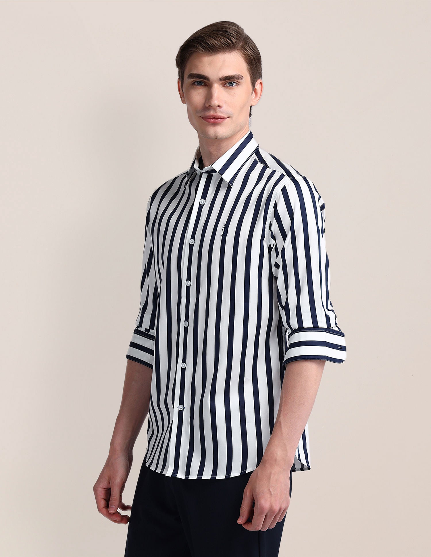 Tailored Fit Vertical Striped Shirt Navy - U.S. POLO ASSN. | Large