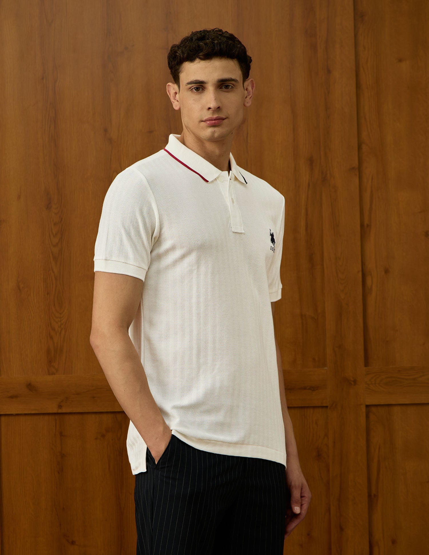 Self Design Chevron Varsity Polo Shirt Off White - U.S. POLO ASSN. | Large