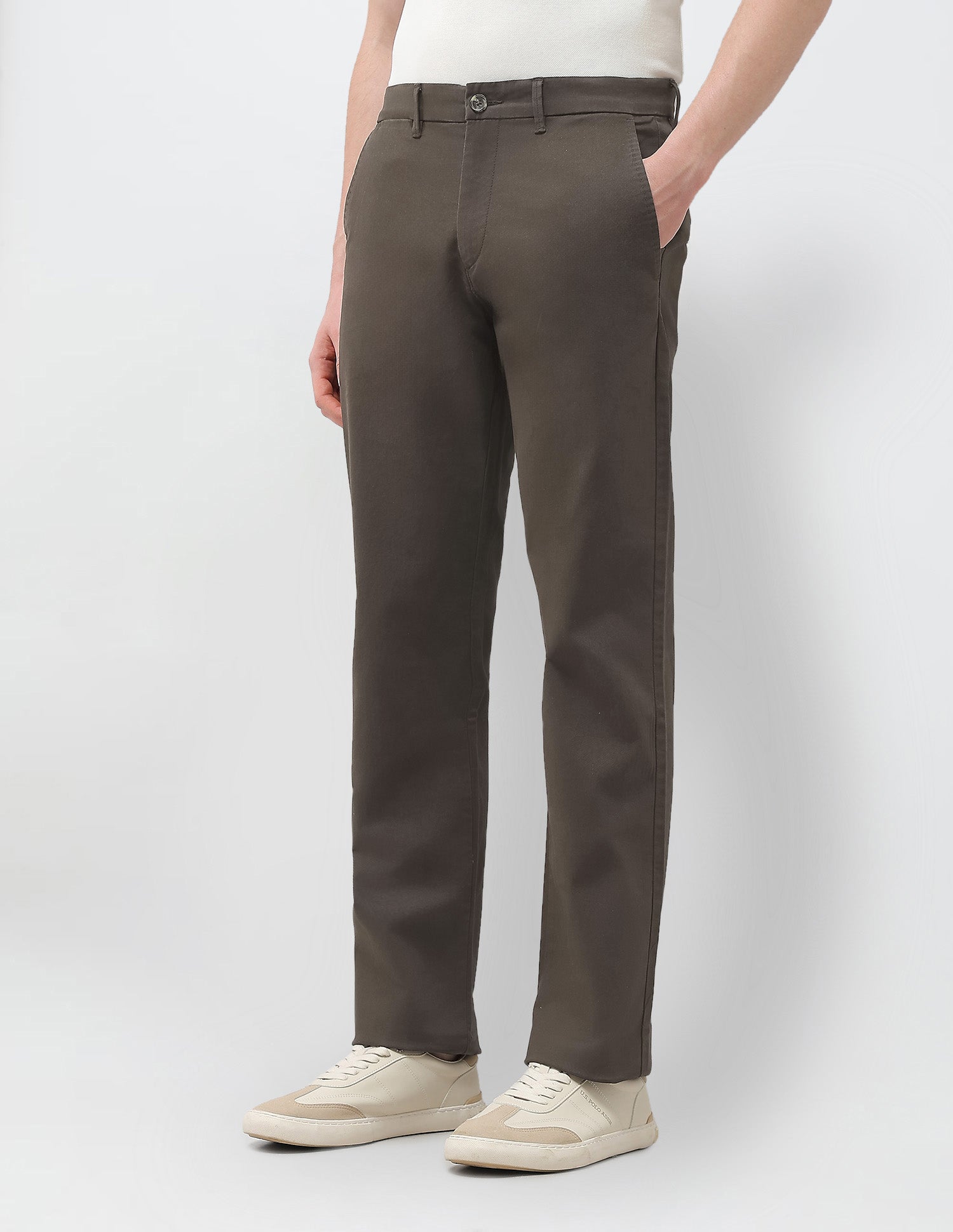 Solid Riley Straight Fit Trousers Dark Brown - U.S. Polo Assn. India | Large