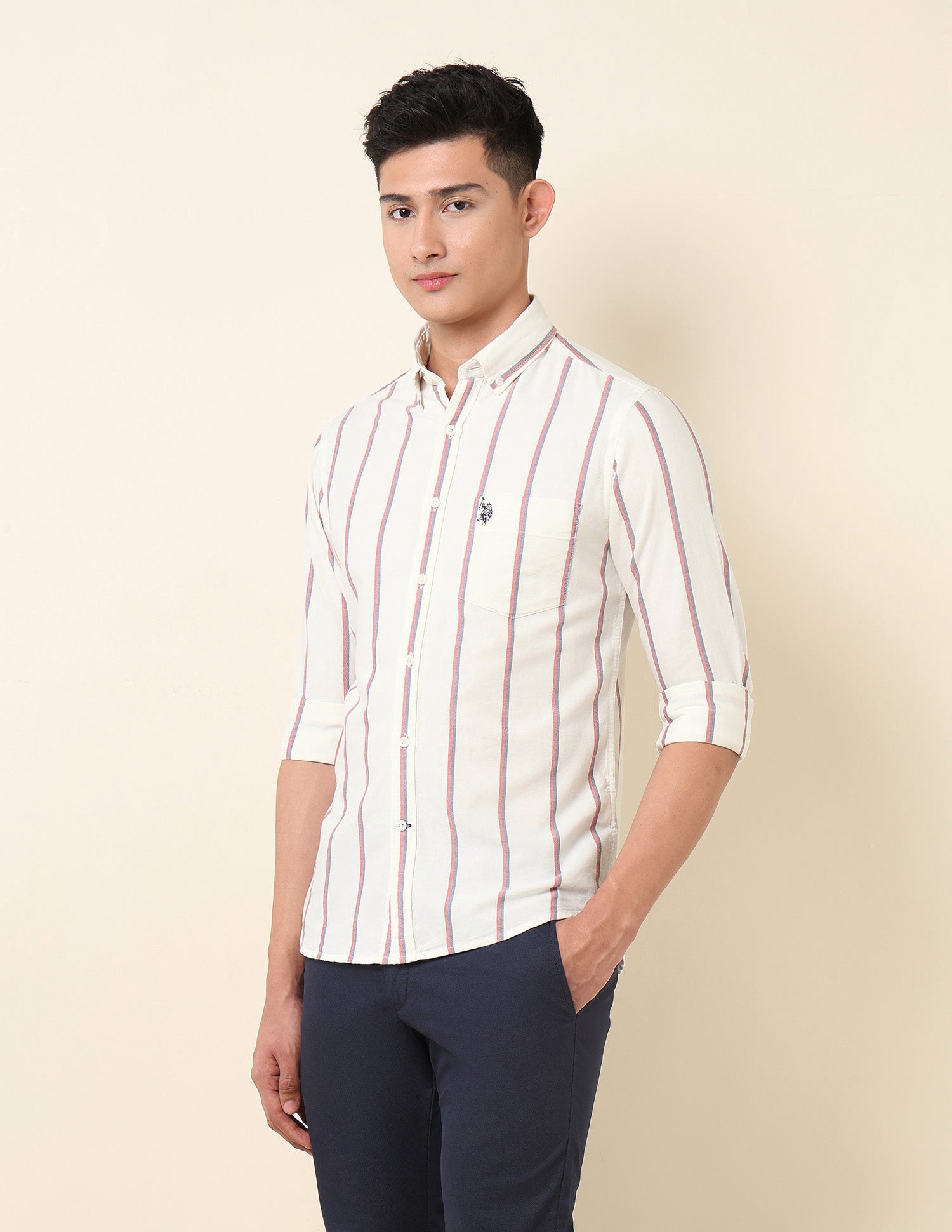 Vertical Striped Oxford Button-Down Shirt White - U.S. Polo Assn. India | Large