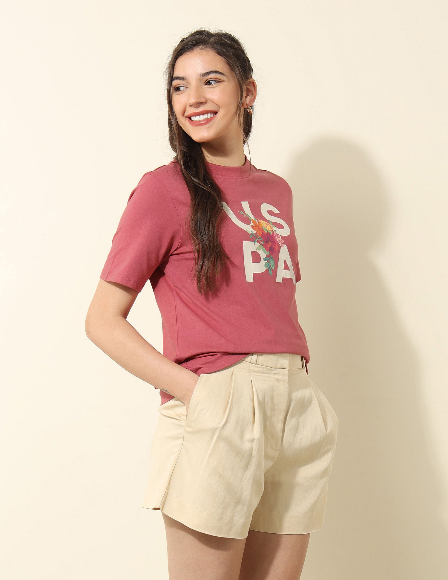 Boxy Fit Brand Printed T-Shirt Pink - U.S. POLO ASSN. | Large