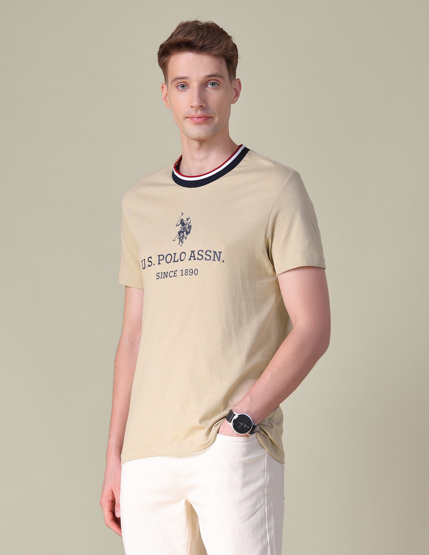 Brand Printed Slim Fit T-Shirt Beige - U.S. POLO ASSN. | Large