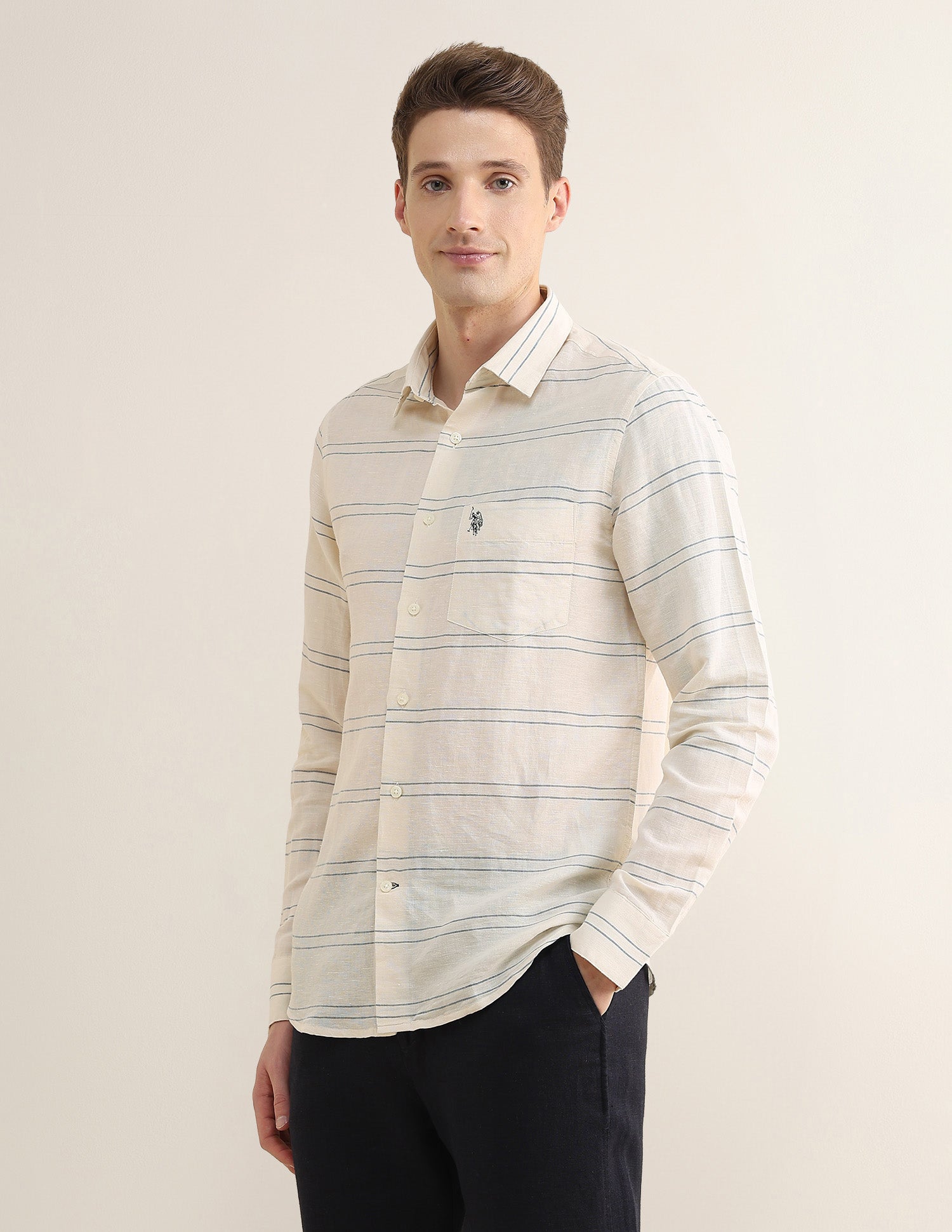 Horizontal Striped Regular Fit Shirt Ivory - U.S. Polo Assn. India | Large
