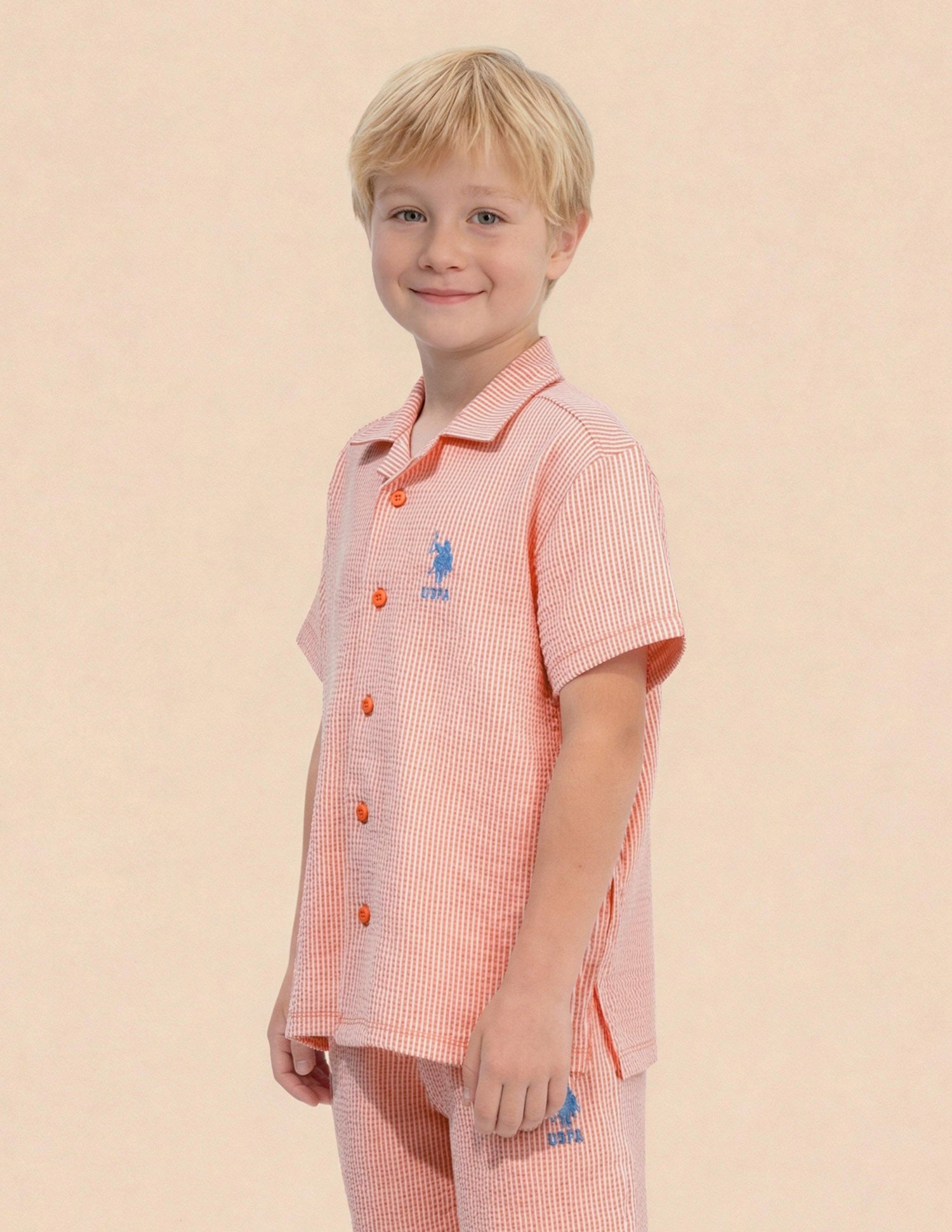 Boys Vertical Striped Seersucker Shirt Orange - U.S. Polo Assn. India | Large